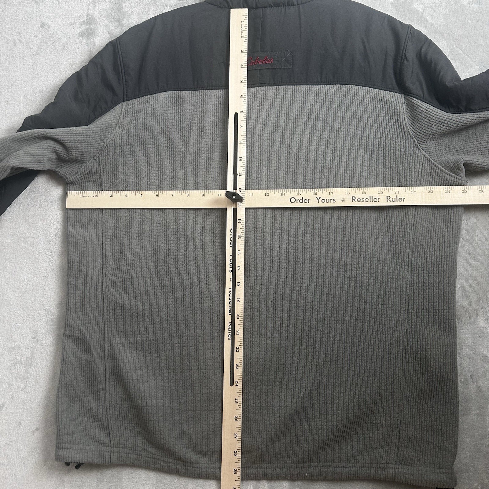 Cabelas Fleece Jacket Men XL Timberwolf Gray Red Holyoke Full Zip Waffle Outdoor
