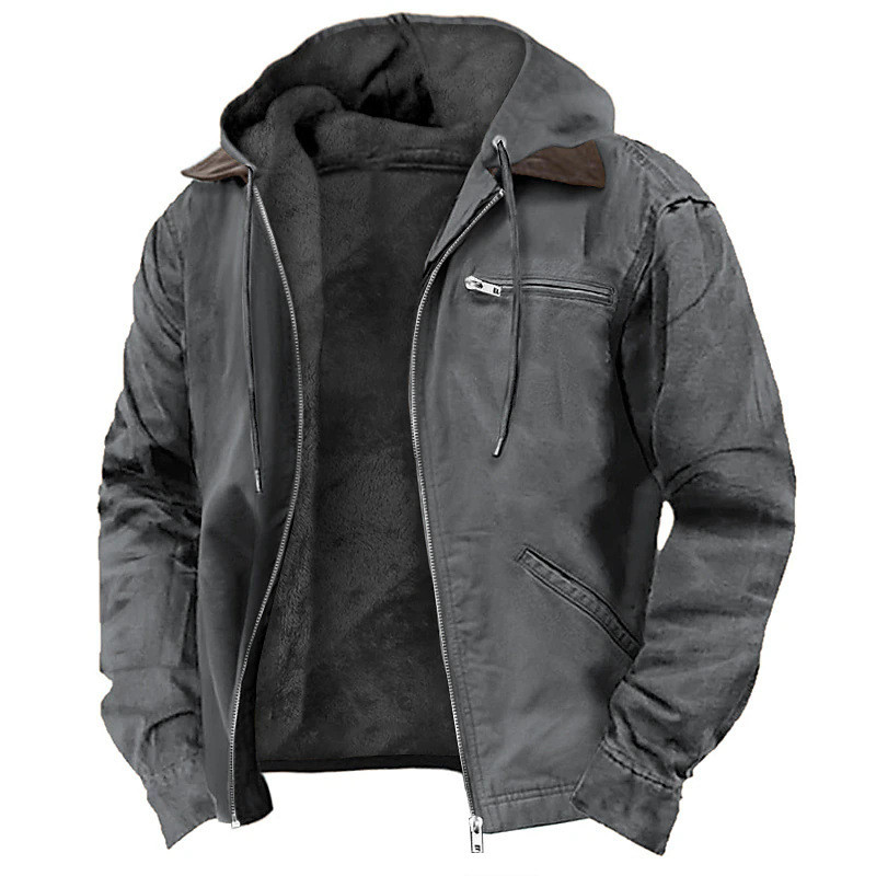 Men’s Outdoor Winter Jacket Thick Fleece Lined Hooded Zipper Coat High Quality