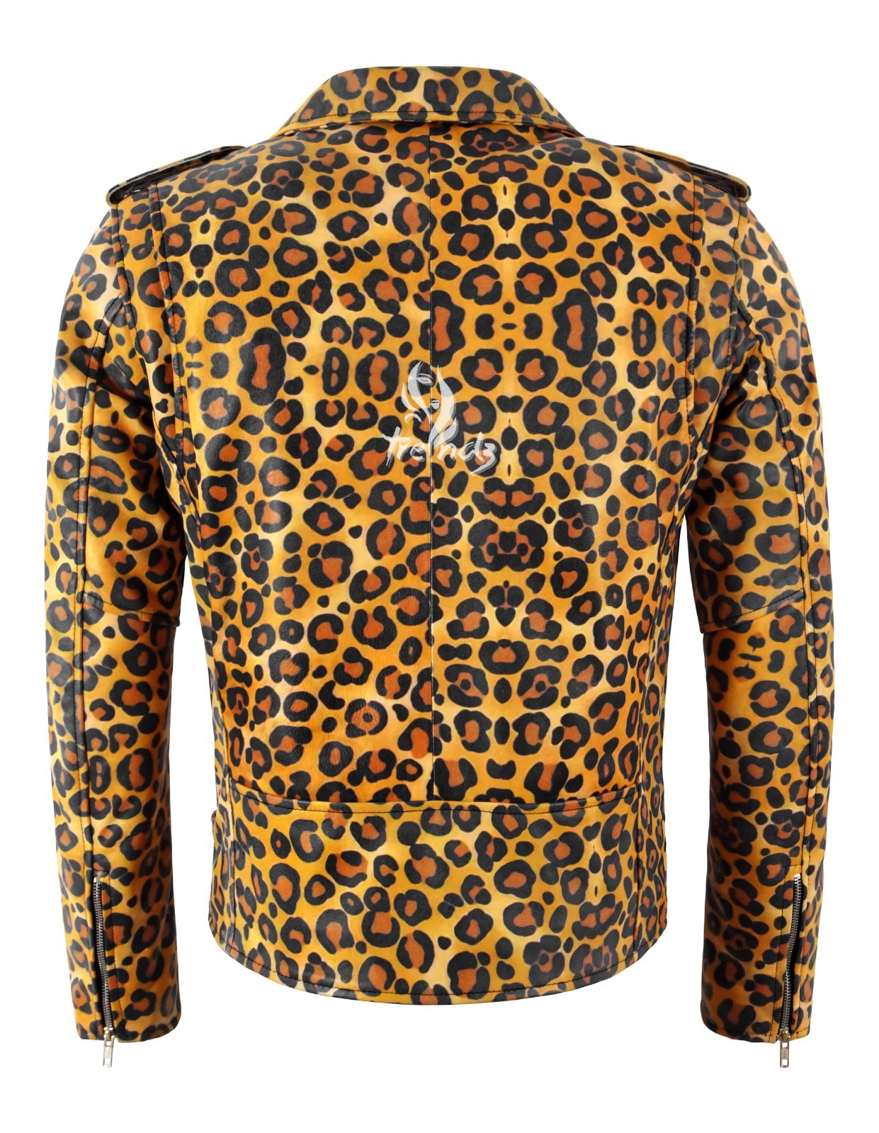 Men’s Leopard Print Brando Biker Real Leather Jacket Slim Fit Marlon Moto Jacket