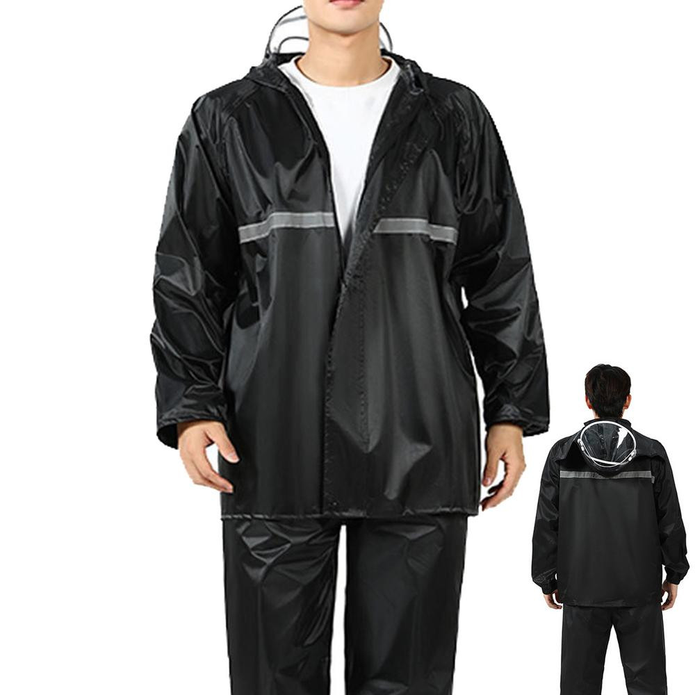 Mens Black Waterproof Rain Suits Heavy Duty Raincoat Fishing Rain Gear Jacket