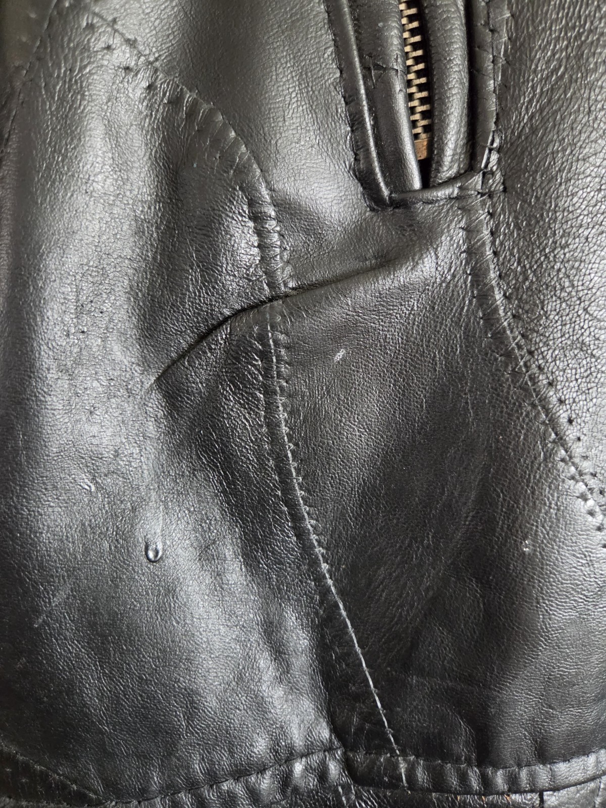 Vtg Diamond Plate D-Pocket Buffalo Leather Motorcycle Jacket Black Biker Moto