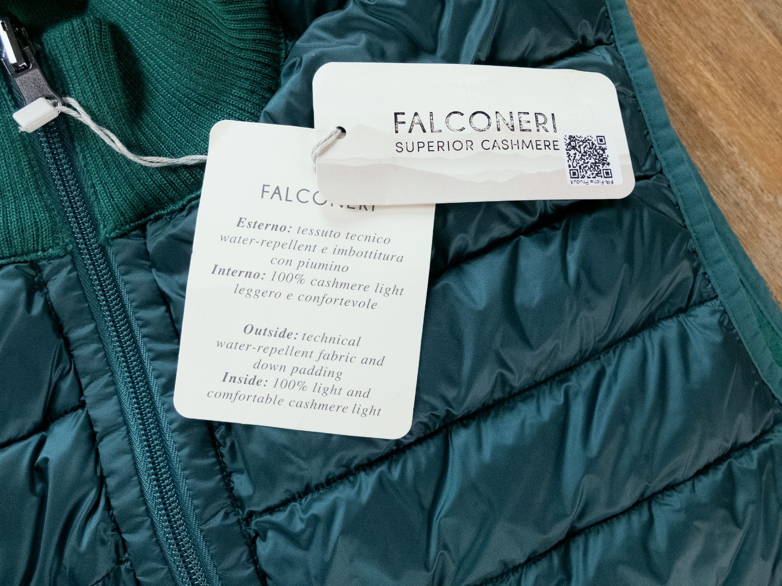 (NO CUSTOMS TAX) FALCONERI green reversible cashmere & nylon vest Size Large