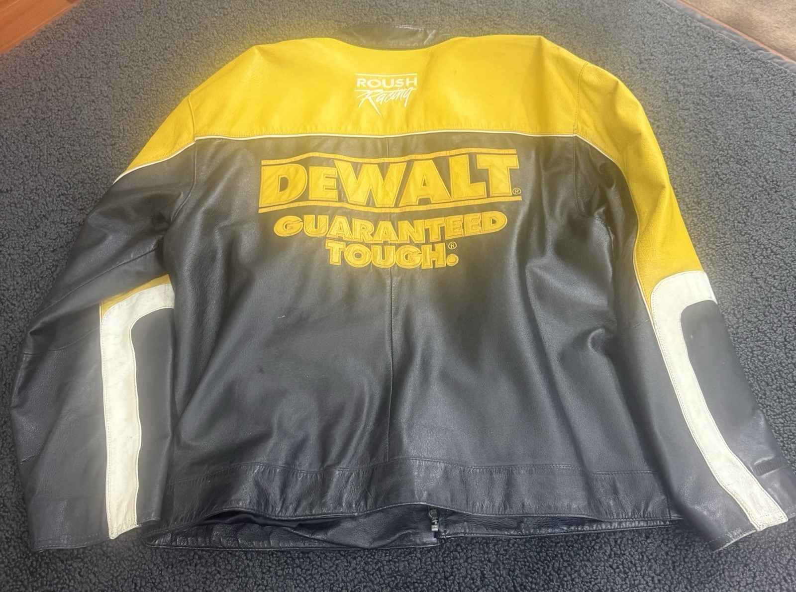Vintage Wilson Leather Nascar Matt Kenseth DeWalt Jacket Racing Yellow Black L