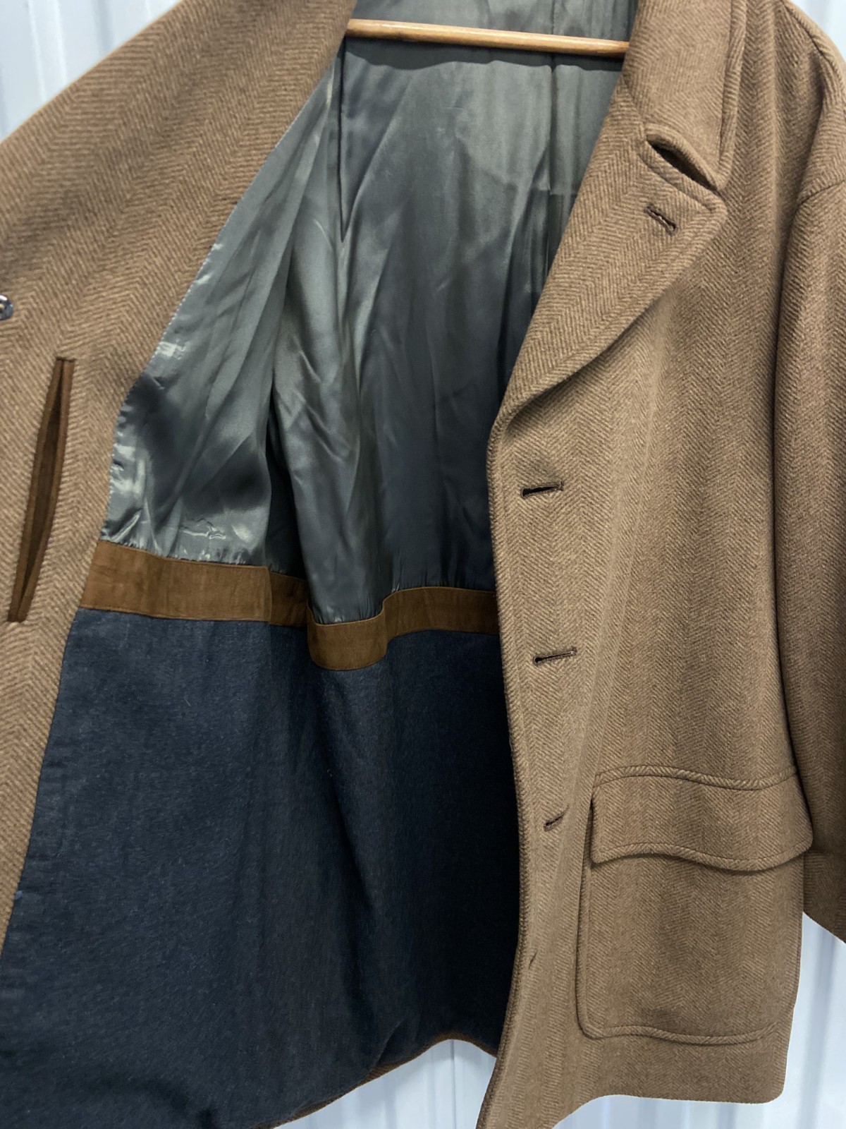 Coach Brown Herringbone Four-Button Wool Single Breasted Overcoat Men’s L
