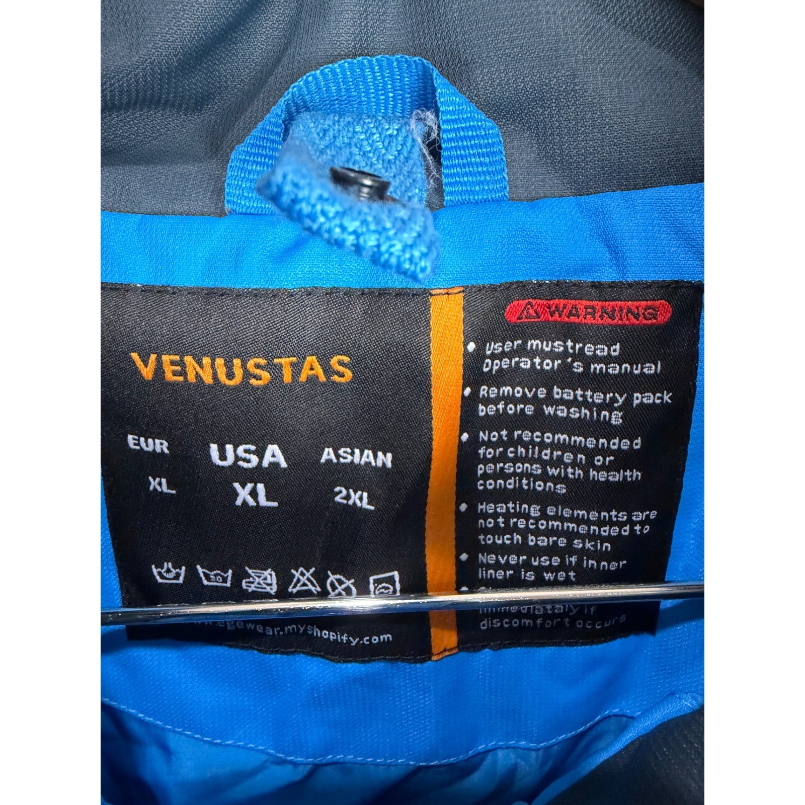 Venustas Heated SHELL Jacket Mens XL Blue Gray Hooded Full Zip No Battery