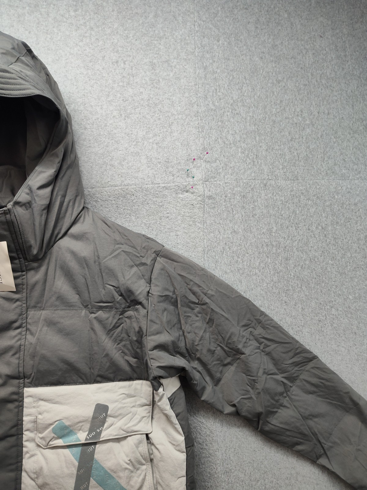 Yes Man Men Puffer Jacket L Gray Colorblock Hooded Winter Insulated Outerwear