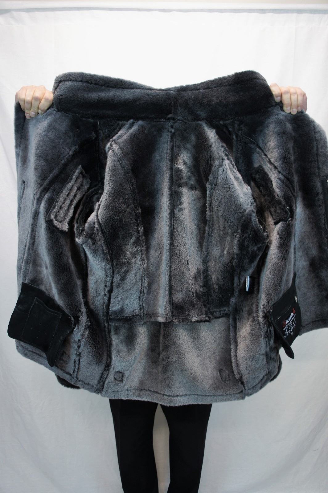 Men 100% Real Sheepskin Shearling Leather Bomber Aviator Jacket Coat Black S-6XL