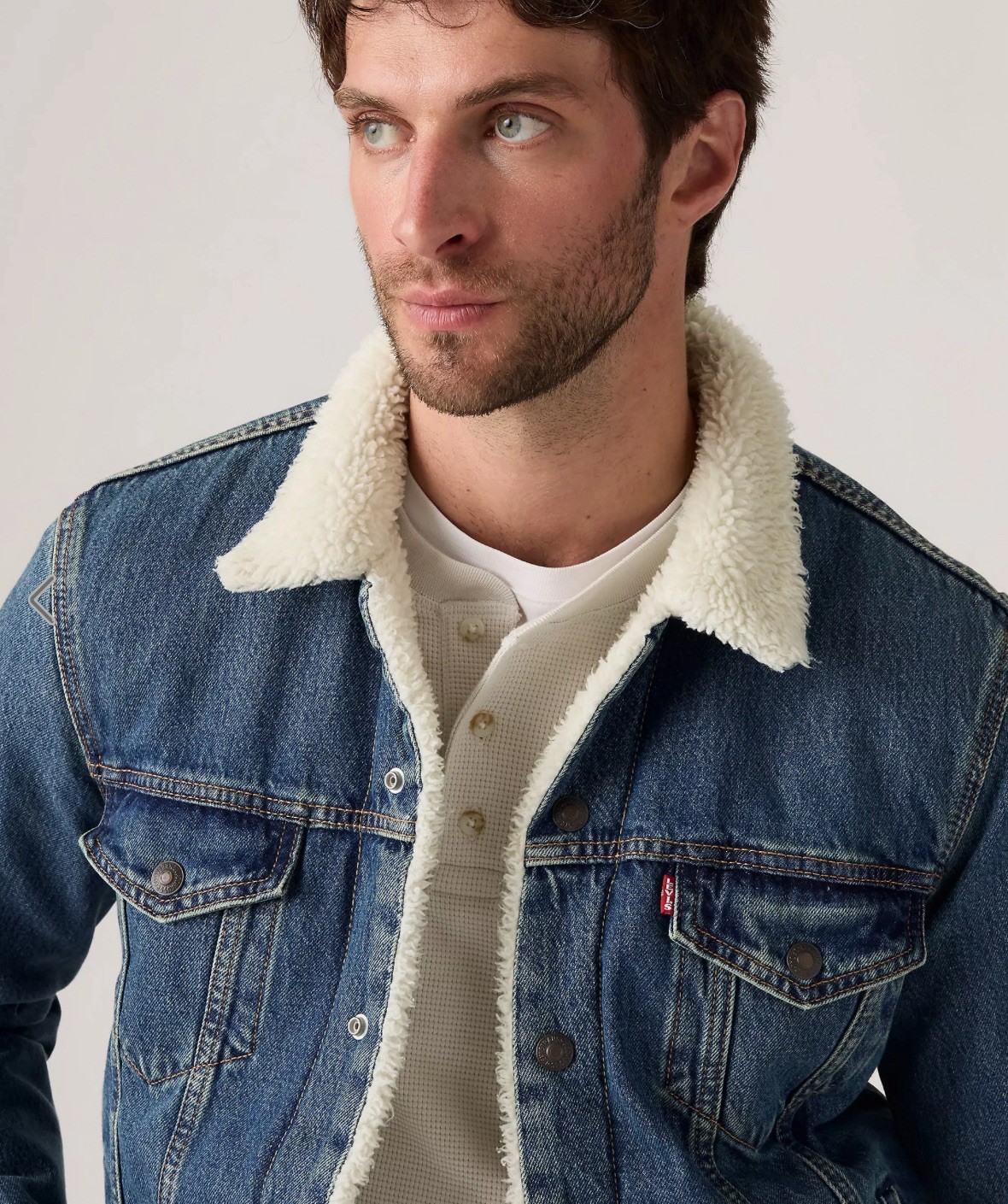 Levi’s Premium Type III Sherpa Lined Blue Denim Trucker Jacket Mens New