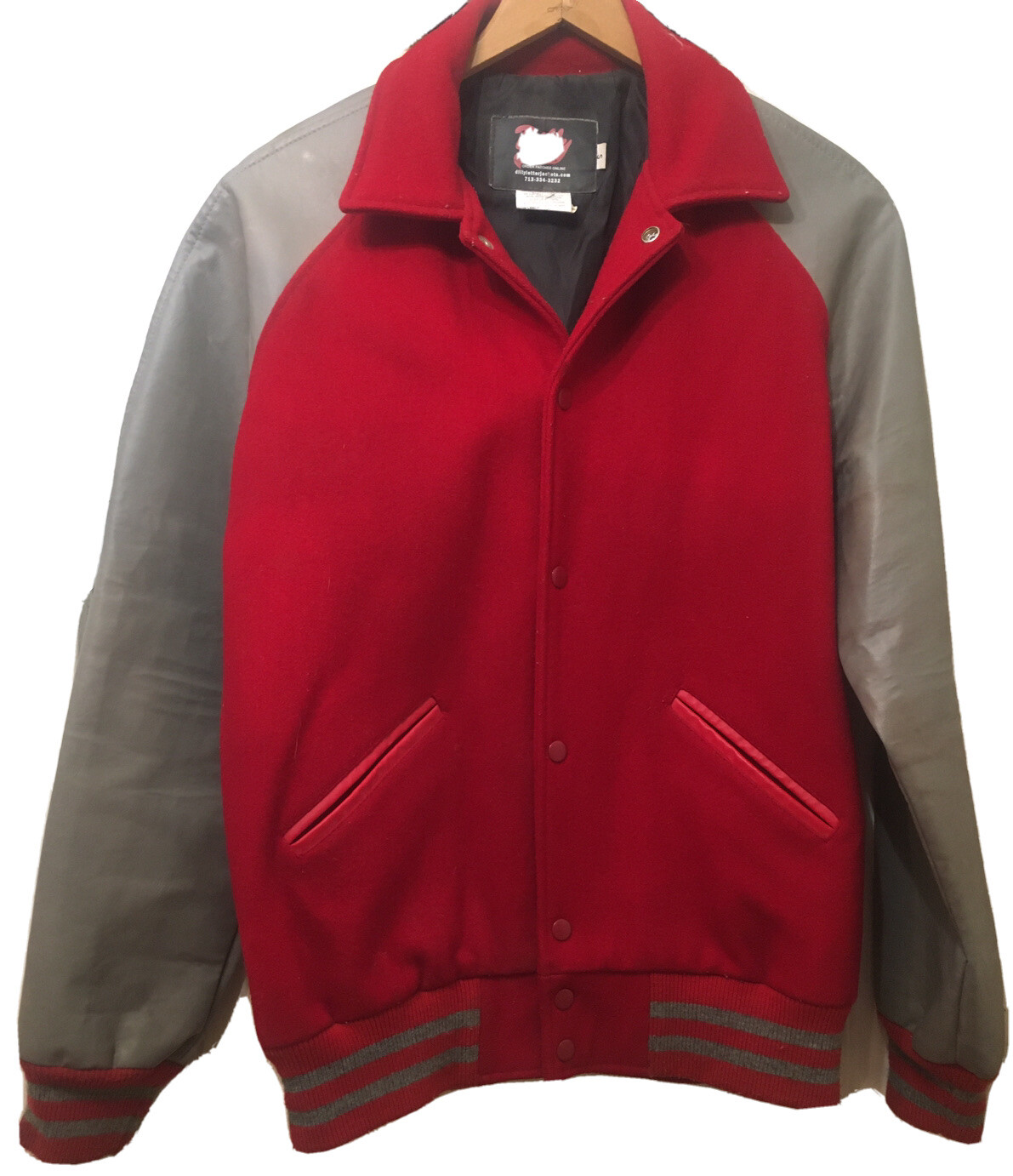 Dilly Letter Jacket S Gorp Core Red Wool Gray Vinyl Sleeves Bulldog Patch-Yes/No