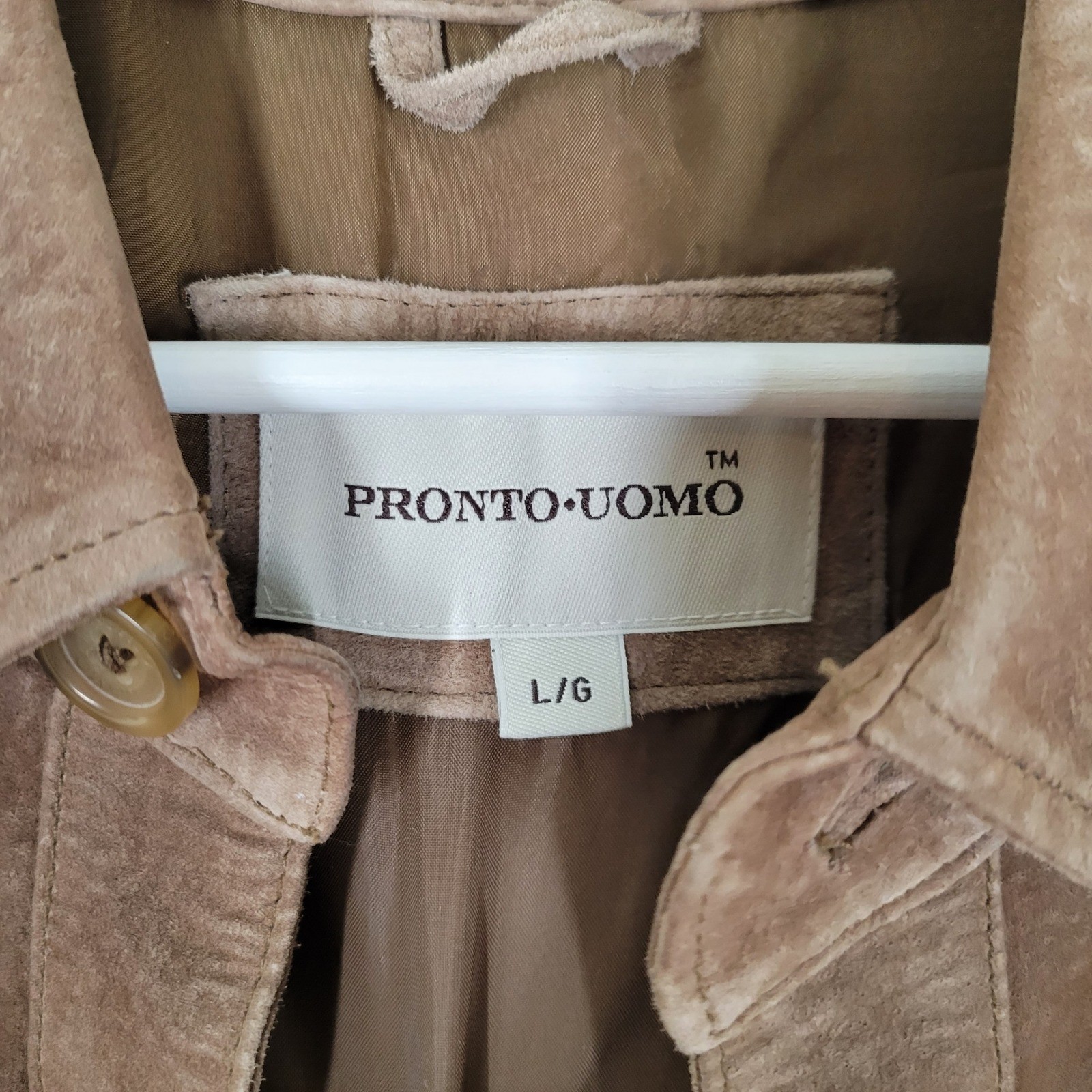 Pronto Uomo Suede Leather Jacket Mens L Tan Brown Button Front Coat L/G