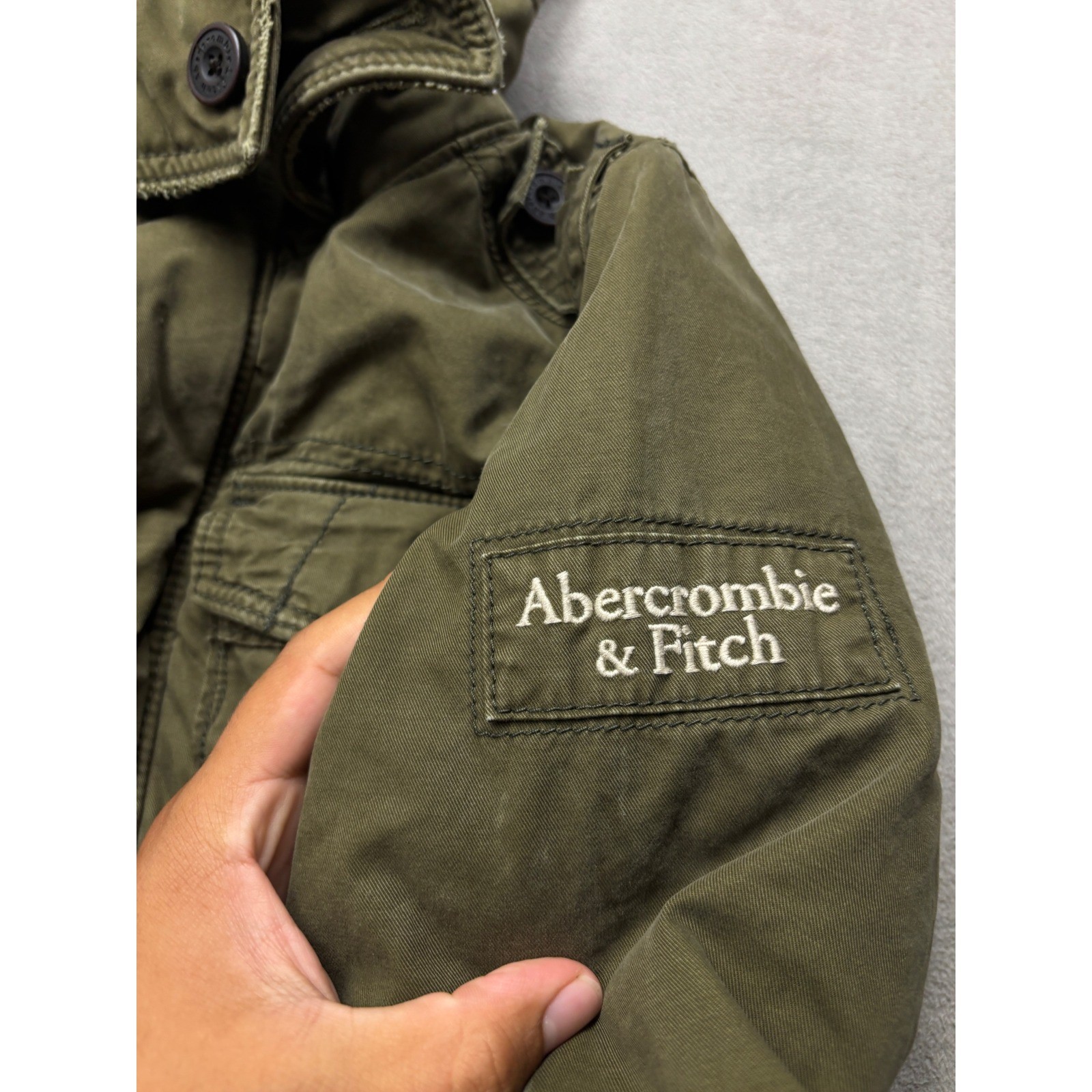 Abercrombie & Fitch Mens XL Olive Green Red Quilted Hooded Field Military Jacket