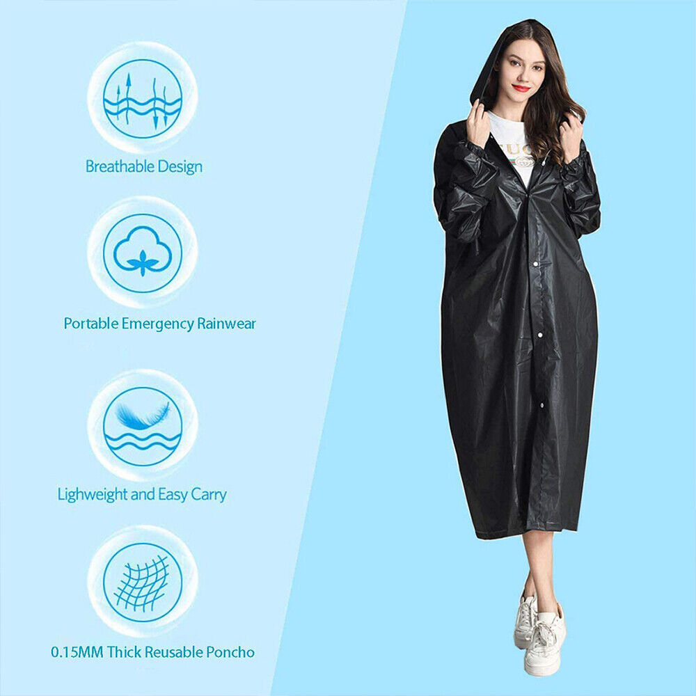 Unisex Adult Waterproof Raincoat Rain Coat Hooded Jacket Poncho Rainwear Camping