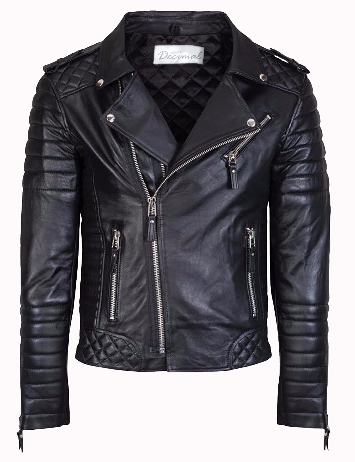 MENS ASYMMETRICAL BIKER LEATHER JACKET SLIM FIT 100% SHEEPSKIN REAL LEATHER