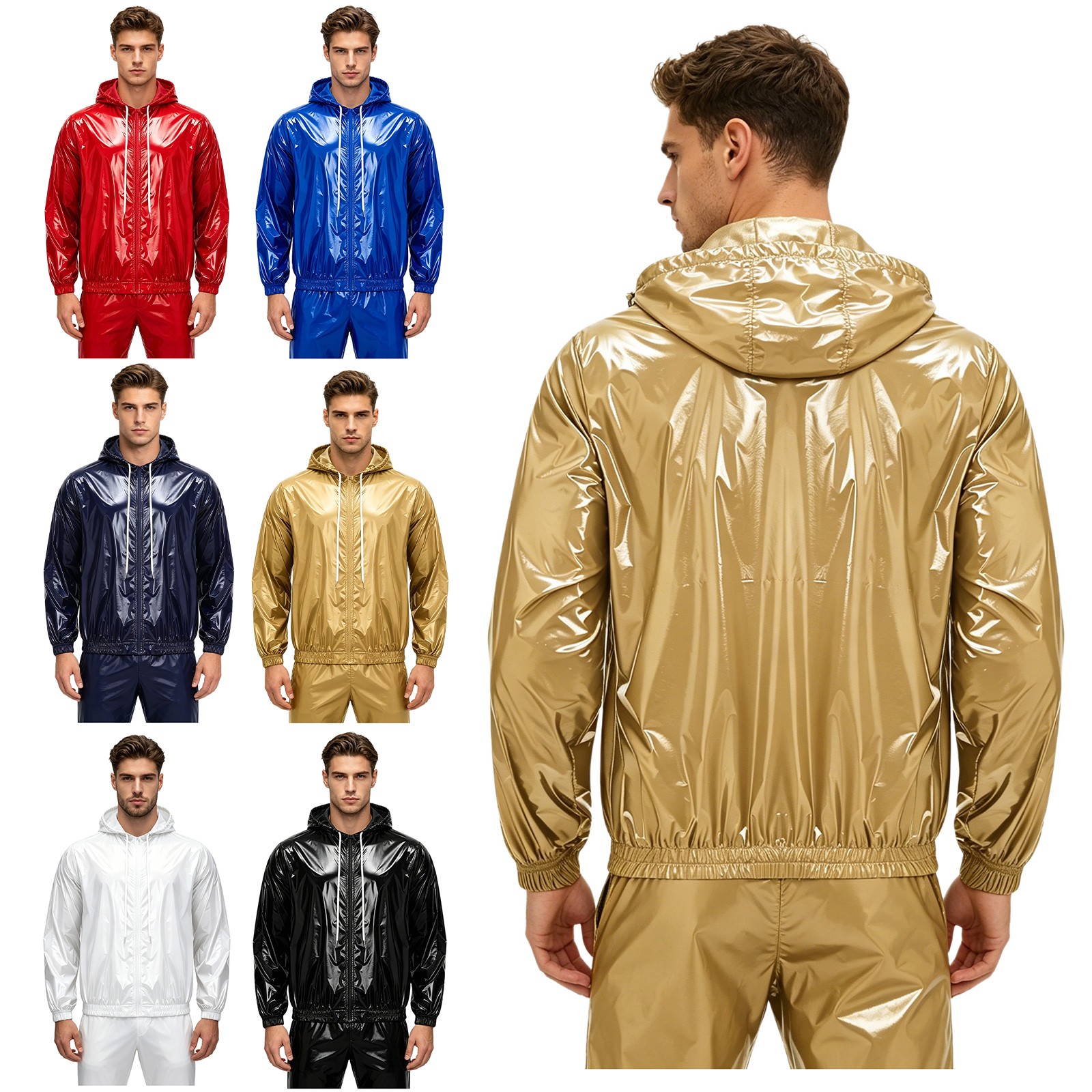 US Men Outwear Full Zip Waterproof Zip-up Hoodie Quick-dry Sweatshirt with Hood