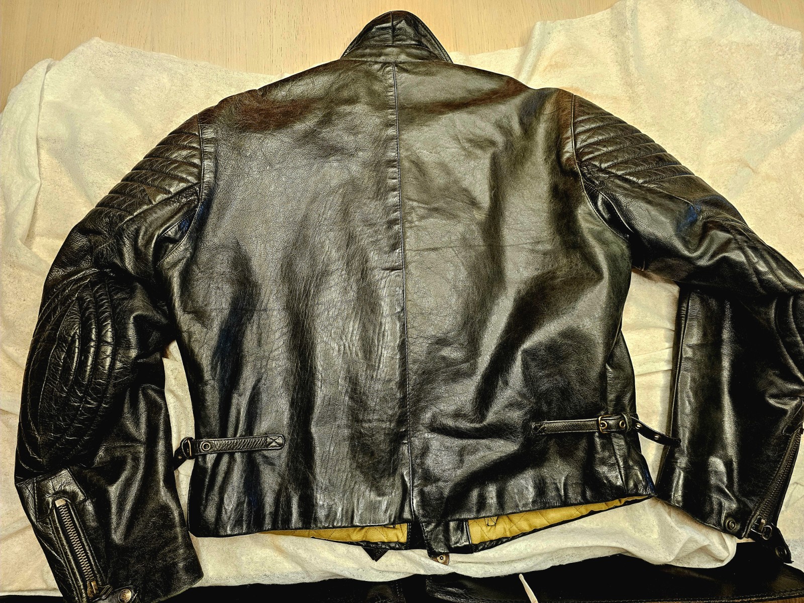 Giorgio Armani, 90s Black Leather Biker Size Large Patina Vintage