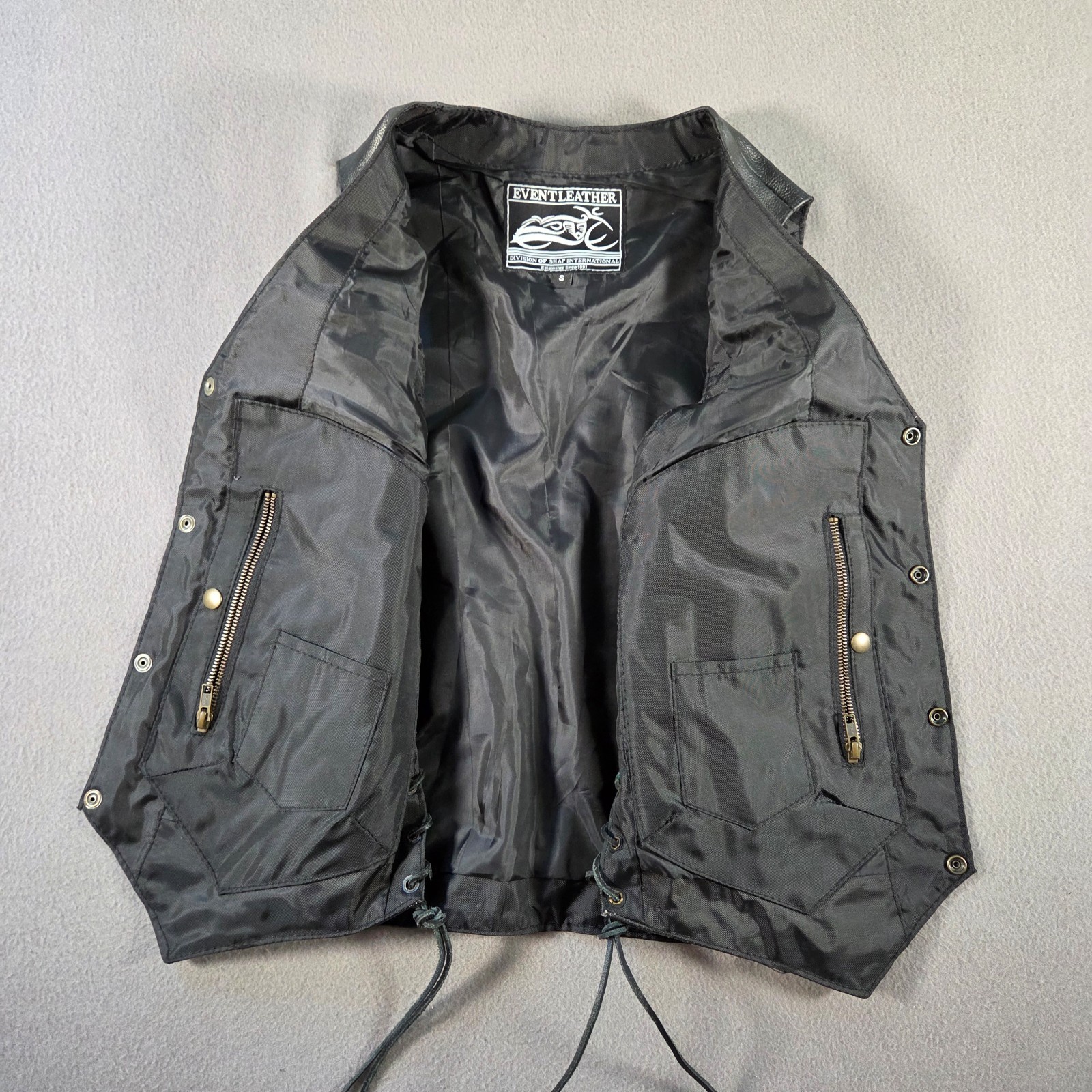Event Leather Jacket Mens Small Black Vest Biker Motorcycle Lace Up Snap