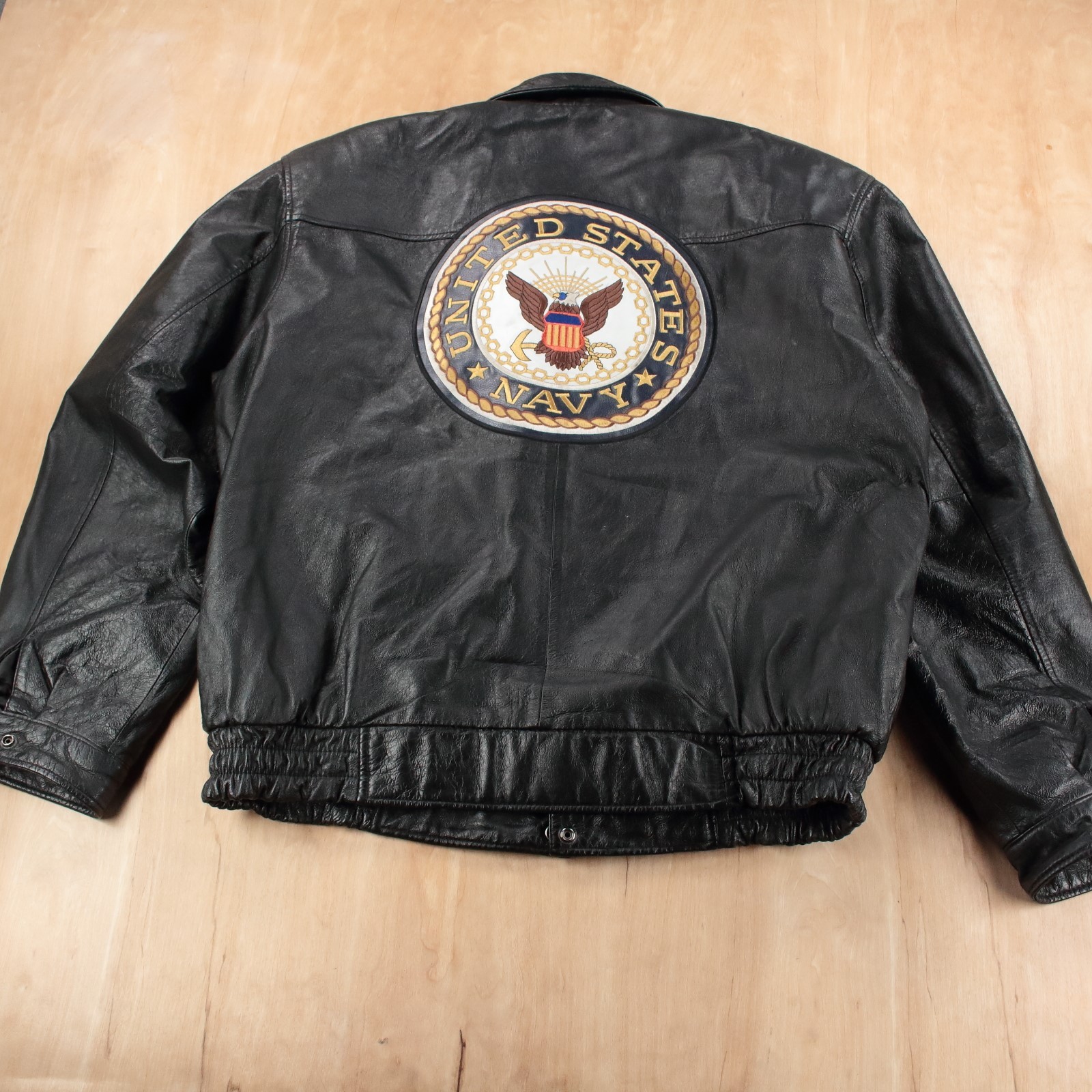 vtg 90s y2k USN United States US Navy leather full zip bomber jacket XL no liner