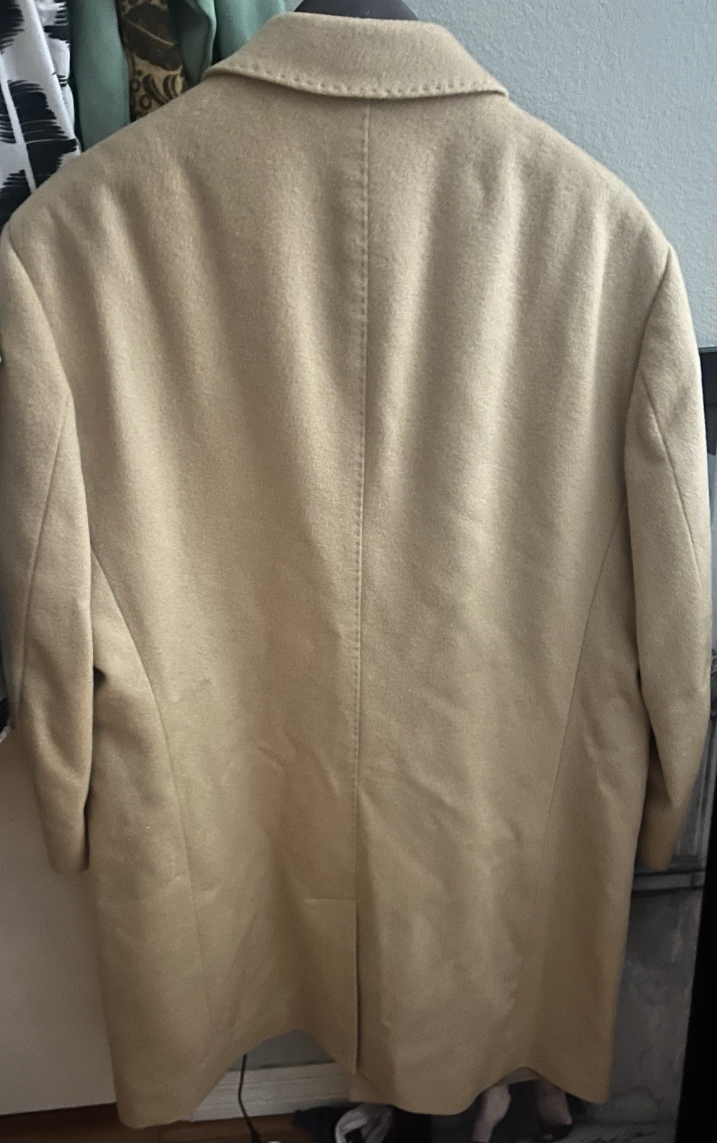 JWN NORDSTROM Men’s Wool Overcoat Beige Long Lined Button Front Size 44