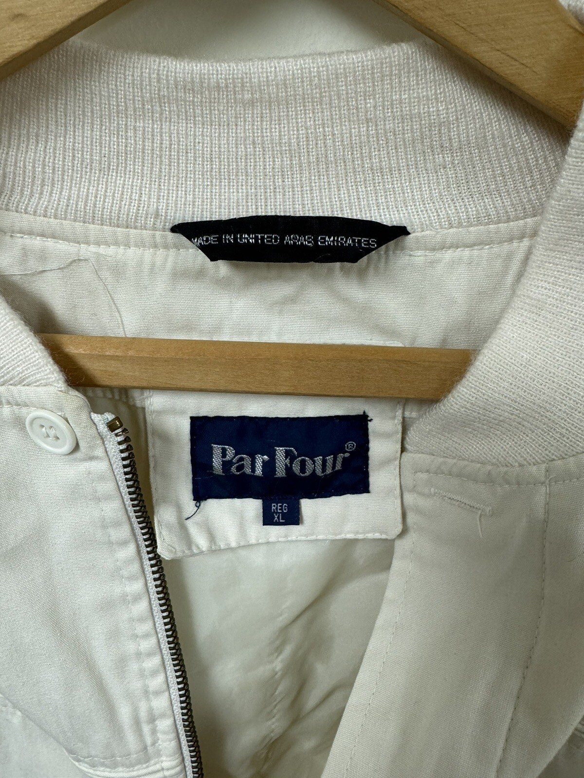 Vintage Par Four Ivory Button/Zip Cotton Blend Long Sleeve Jacket Adult Size XL