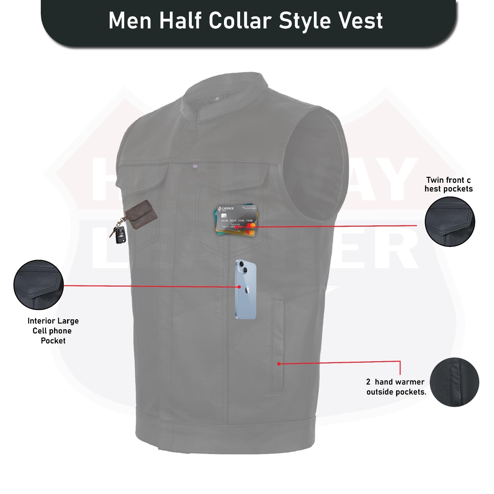 SOA Men’s Leather Vest Anarchy Motorcycle Biker Club Concealed Carry Outlaws