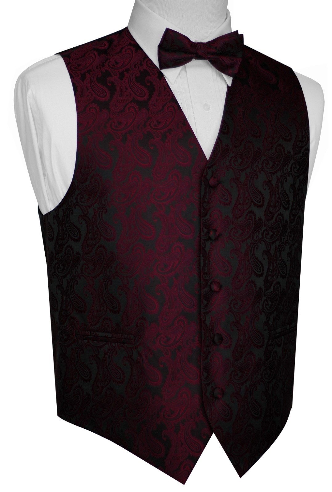 MEN’S BERRY PAISLEY FORMAL DRESS TUXEDO VEST & BOW-TIE SET. WEDDING PROM
