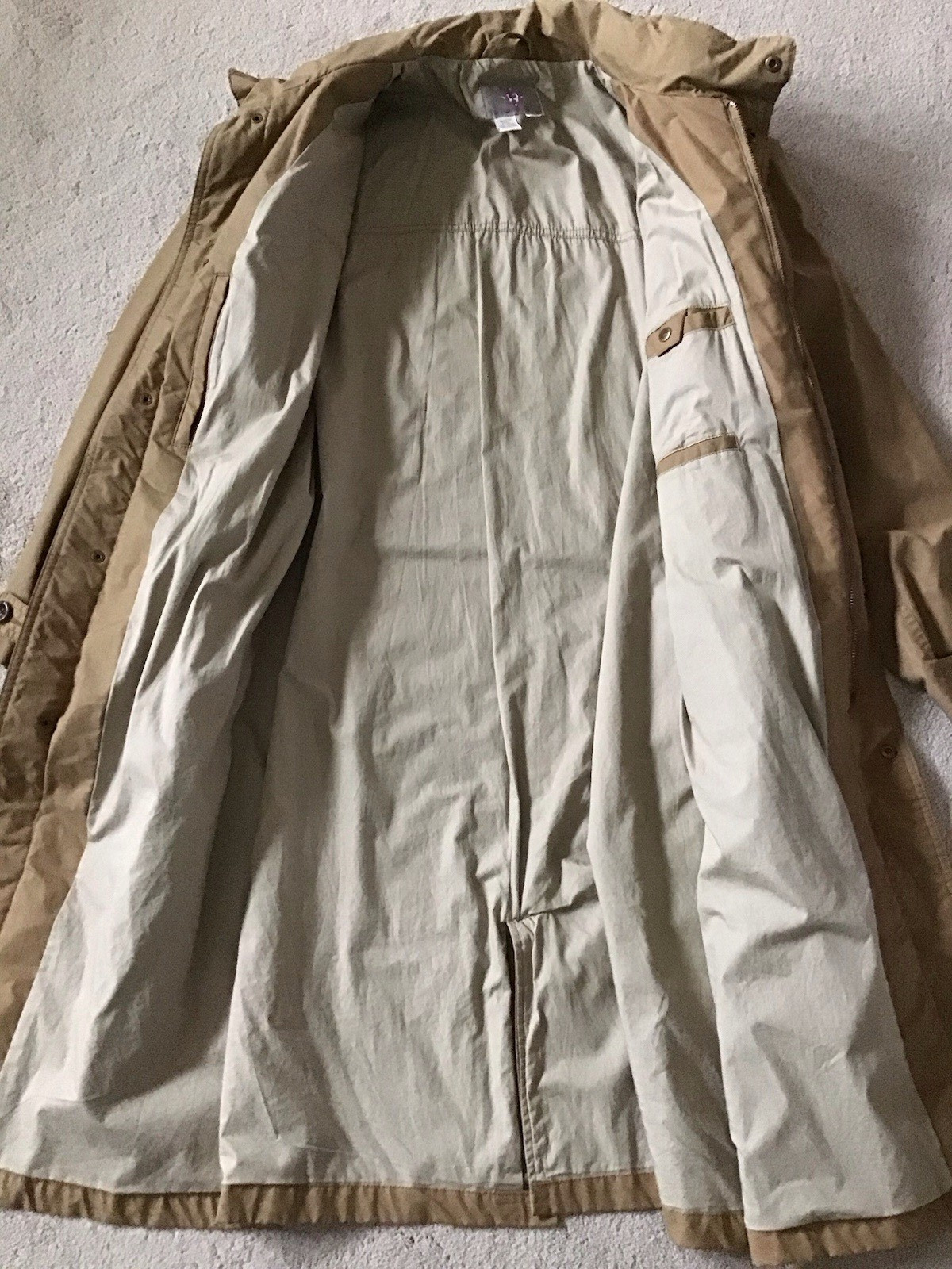 THE TERRITORY AHEAD Men’s Size L Khaki Brown Belted Trench Coat W/Stowaway Hood