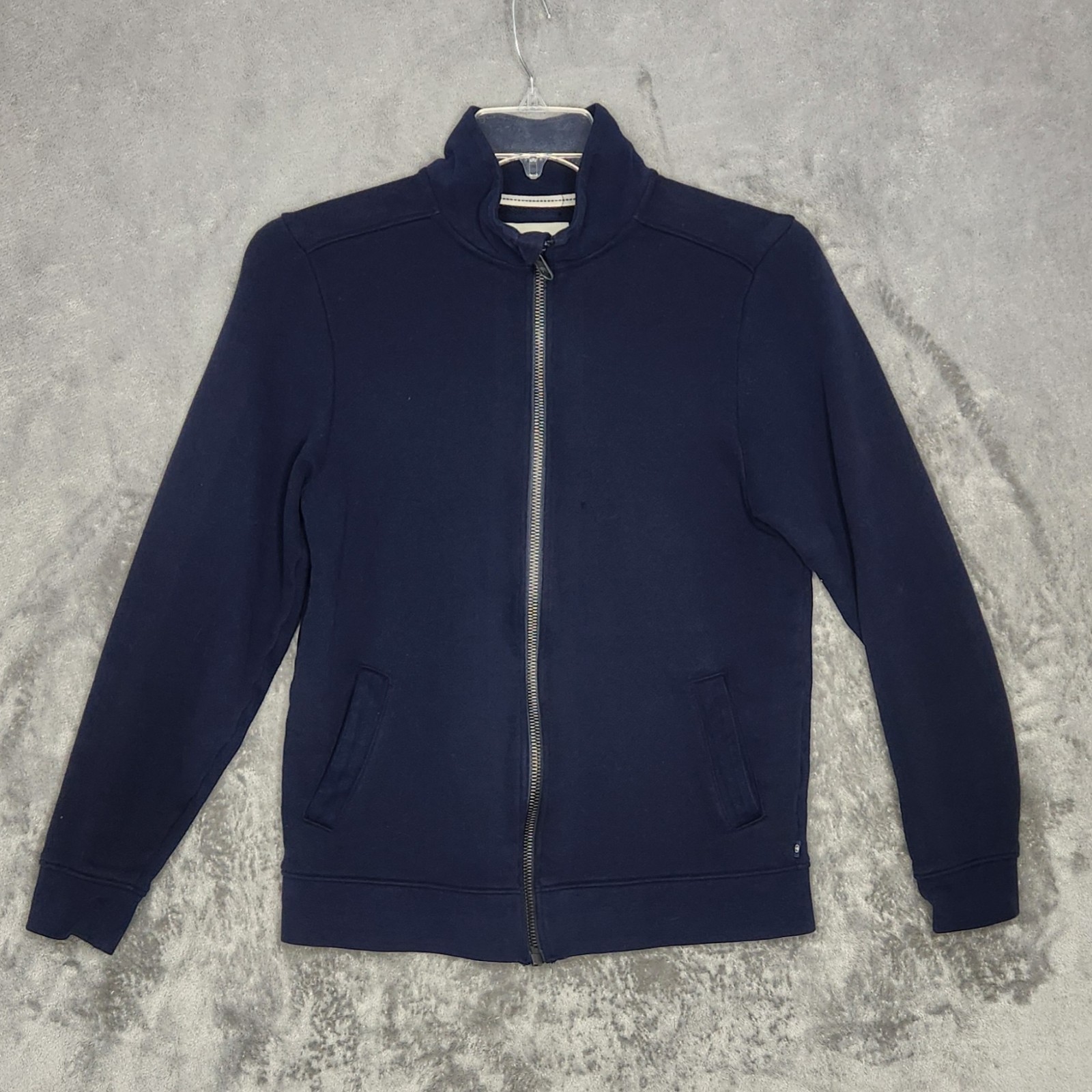 Tom Tailor Sweatshirt Jacket Mens Sz S Navy Blue Full Zip Pockets Mock Neck FLAW