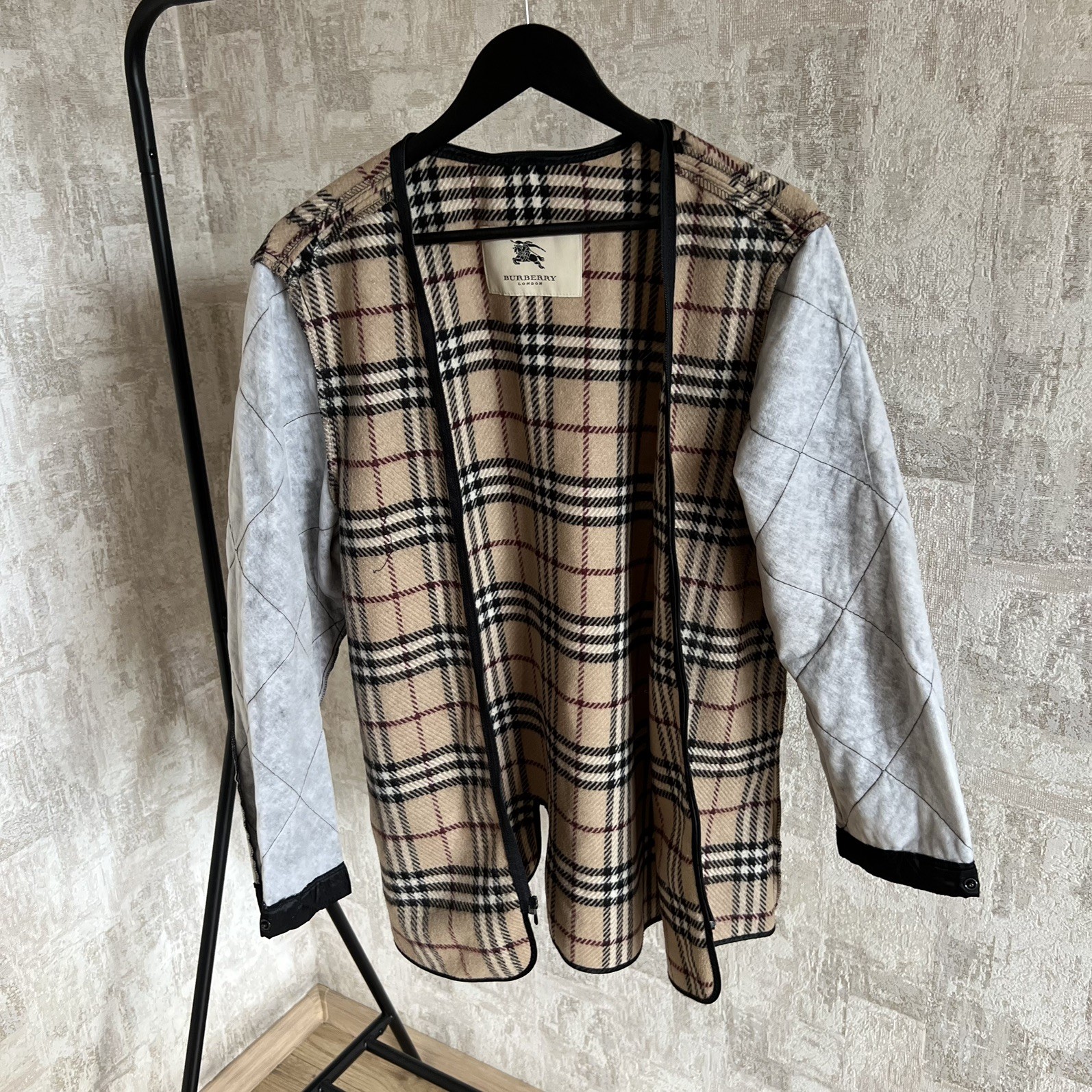 Burberry London Black Jacket Coat Detachable Wool Check Lining Size 42