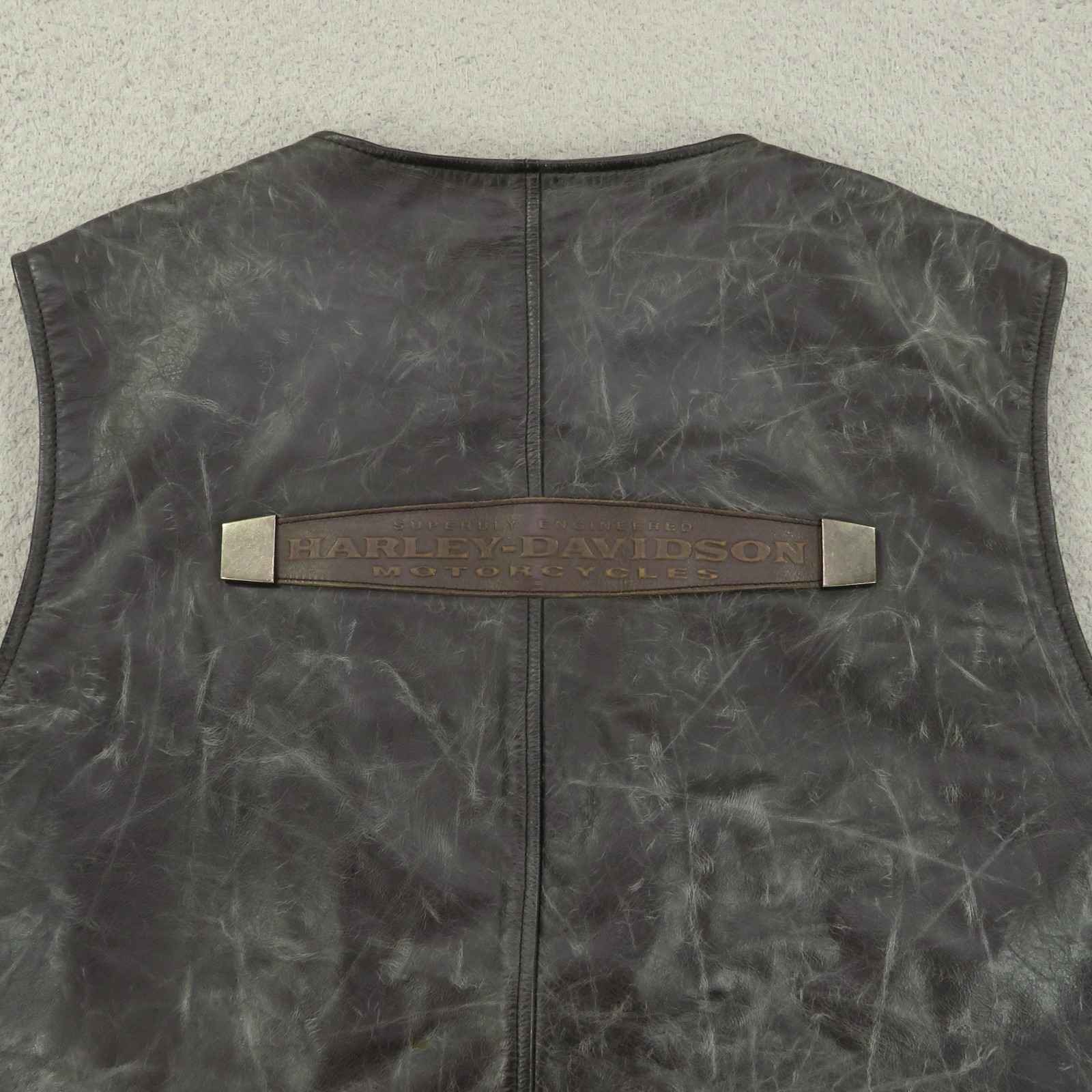 Harley Davidson Leather Vest XXL Mens Black Anniversary Patches Pins Side Laces