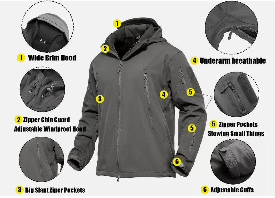 Men’s Tactical Jacket Waterproof Soft Shell Military Warm Outdoor Work Coat