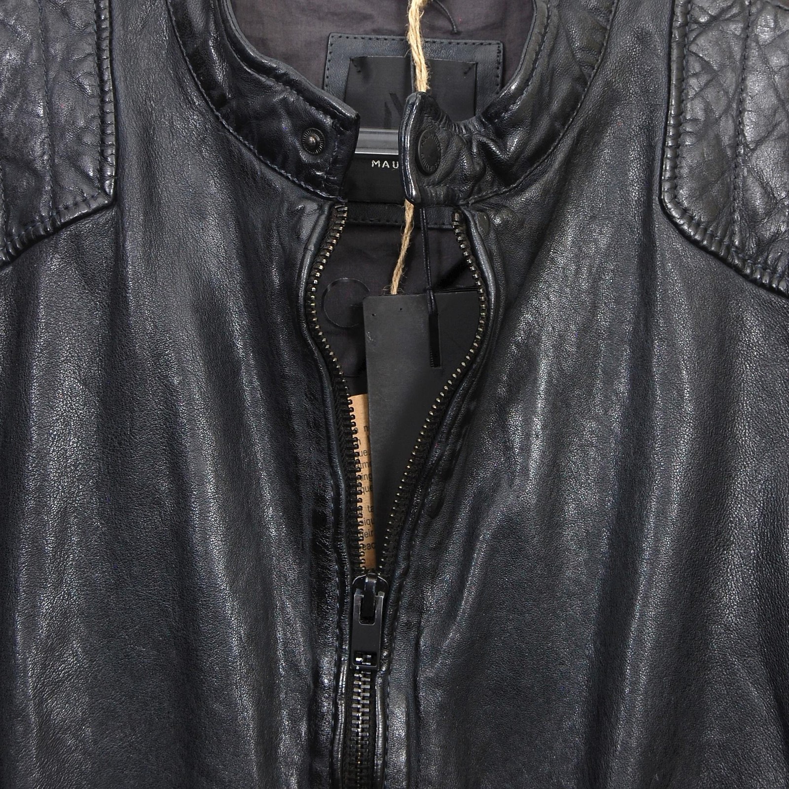 Mauritius Leather Jacket Mens Large Black Moto Quilted Lambskin Biker Cafe Racer