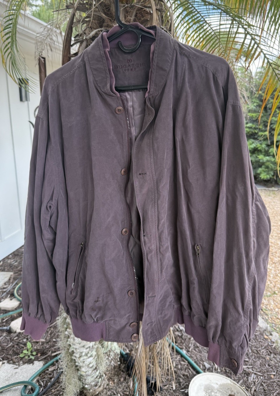 BUGATCHI UOMO Silk Burgundy Bomber Jacket Mens Size L