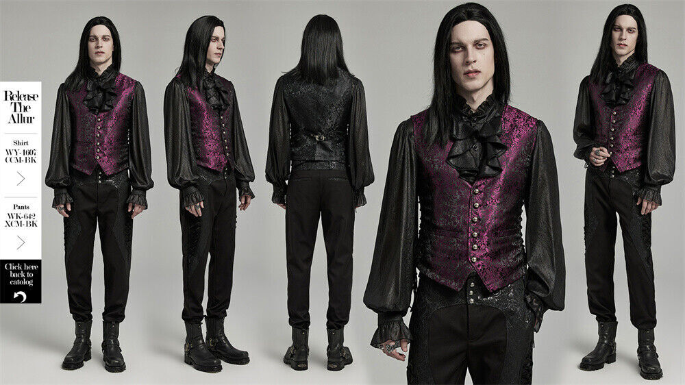 PUNK RAVE Men Purple Steampunk Gothic Vampire Visual Jacquard Vests Waistcoat