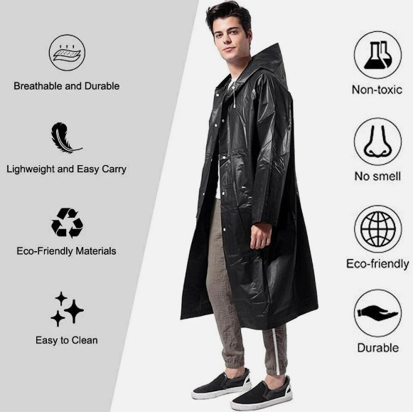 Unisex Adult Waterproof Raincoat Rain Coat Hooded Jacket Poncho Rainwear Camping