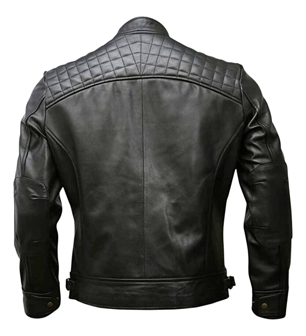 Men’s Café Racer Biker Leather Jacket Black Brown Motorcycle Genuine Leather