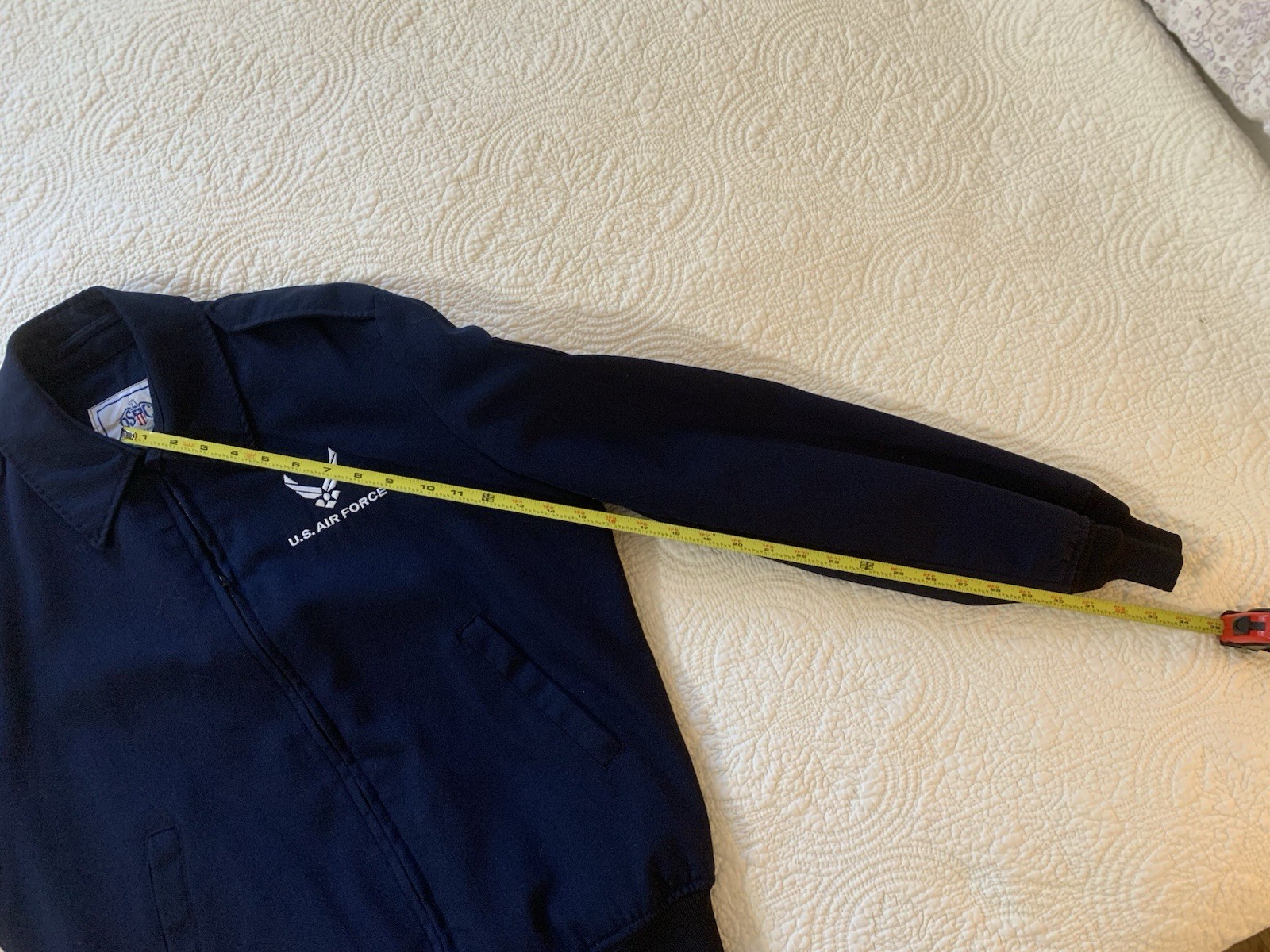 US Air Force Wool Blend Military Jacket Sz 40L Blue Zip Up Coat USAF Cool Patch
