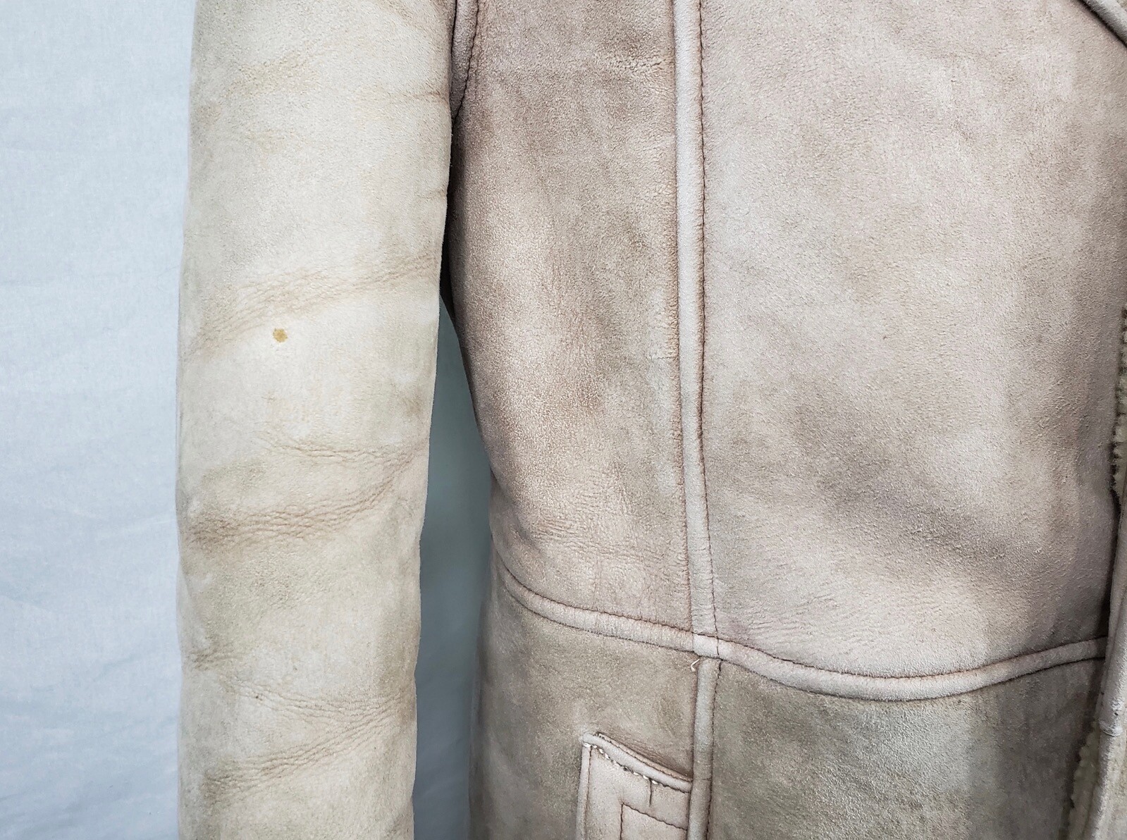 Vtg Mens Matt Fisher light brown leather shearling sheepskin jacket coat size 40