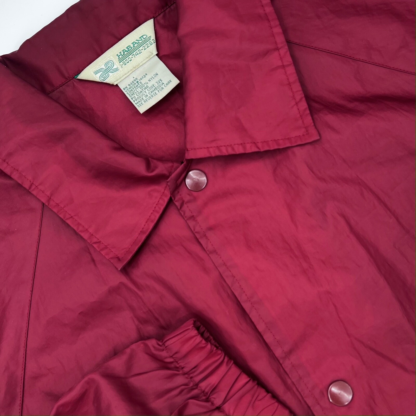 HABAND Men’s Size L Vintage Maroon Nylon Snap-Front Windbreaker Coach’s Jacket
