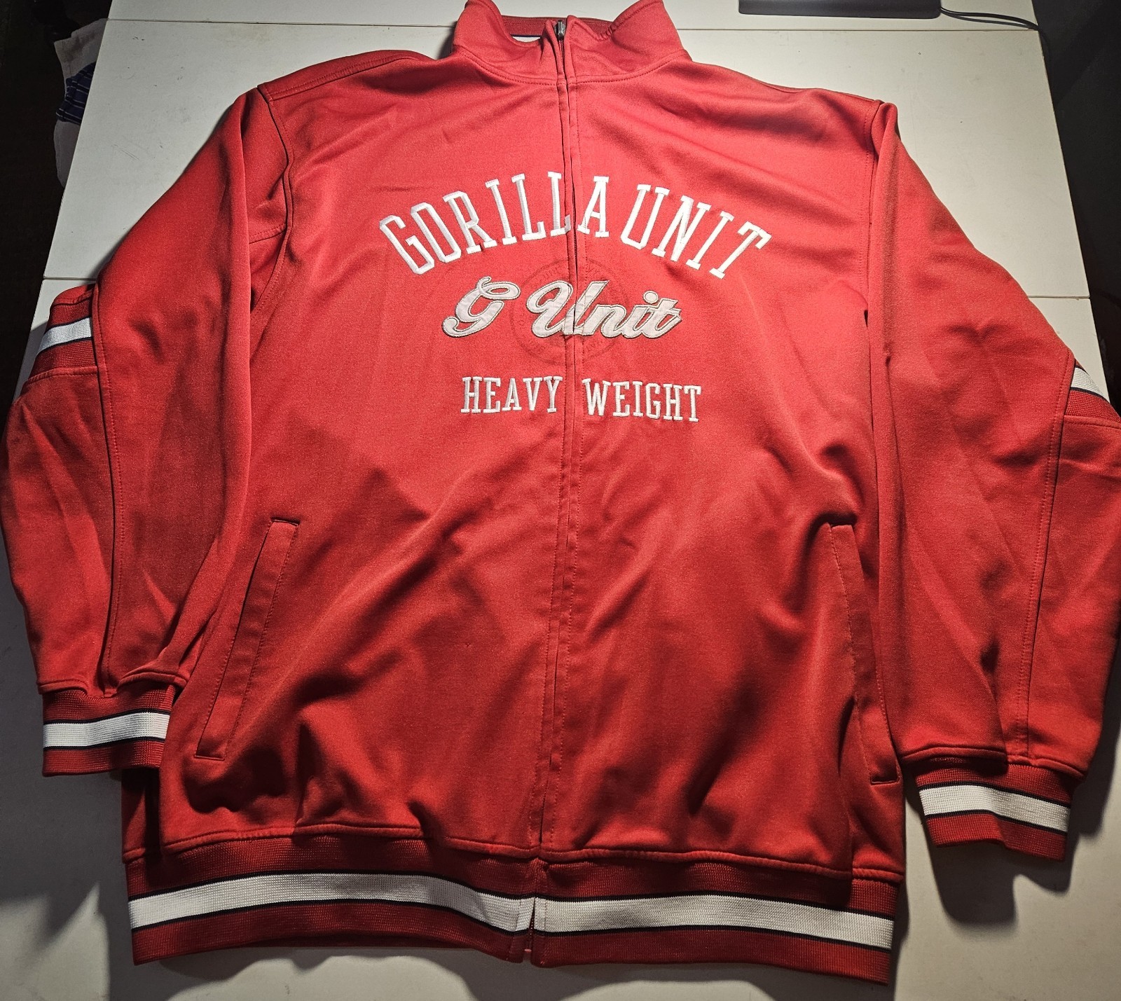 Vintage Red White G Unit Heavyweight Embroidered Full Zip Jacket 2XL Nice