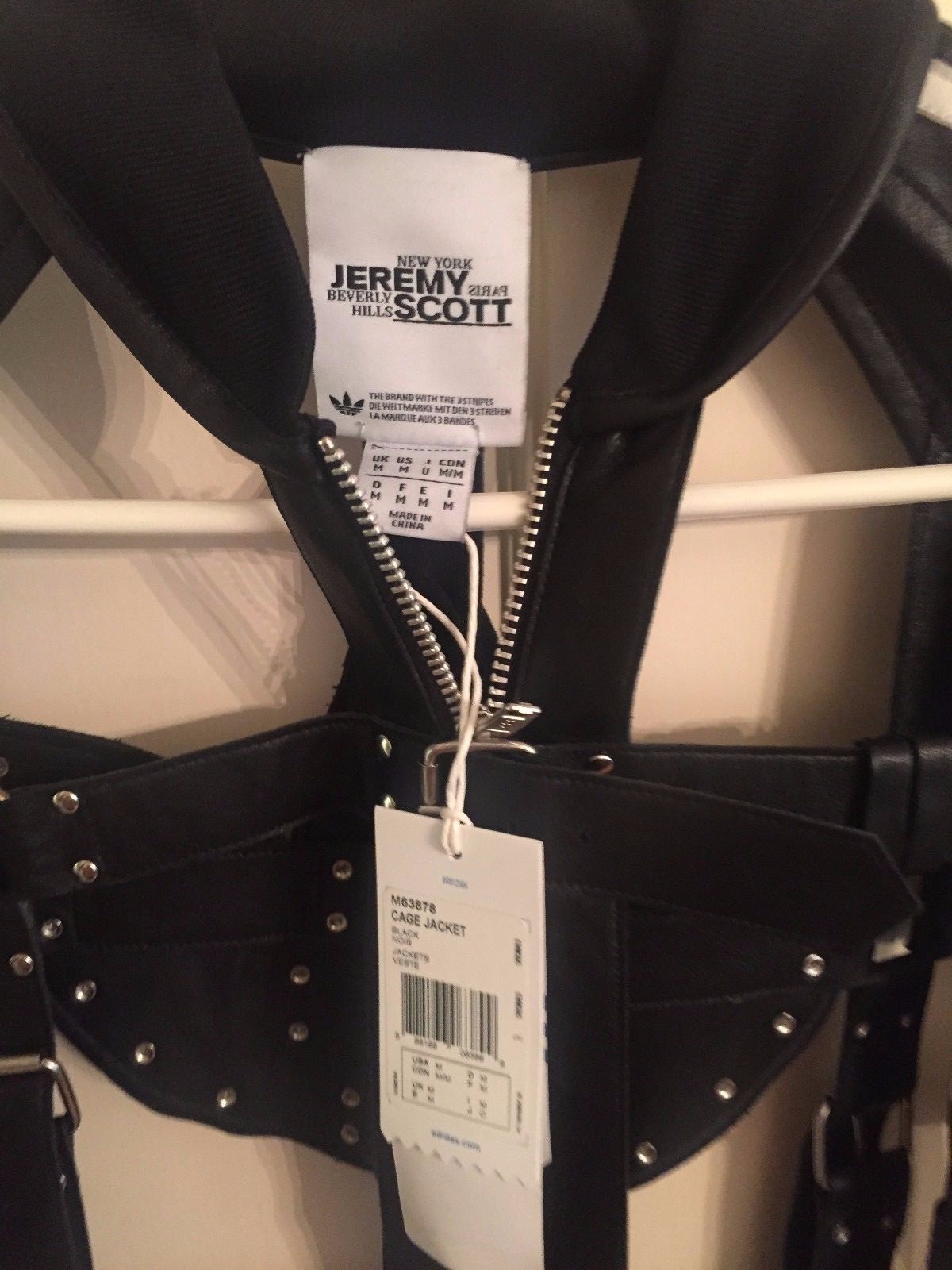 Adidas Originals X Jeremy Scott JS Unisex Bondage Cage LEATHER Black Jacket LMT!
