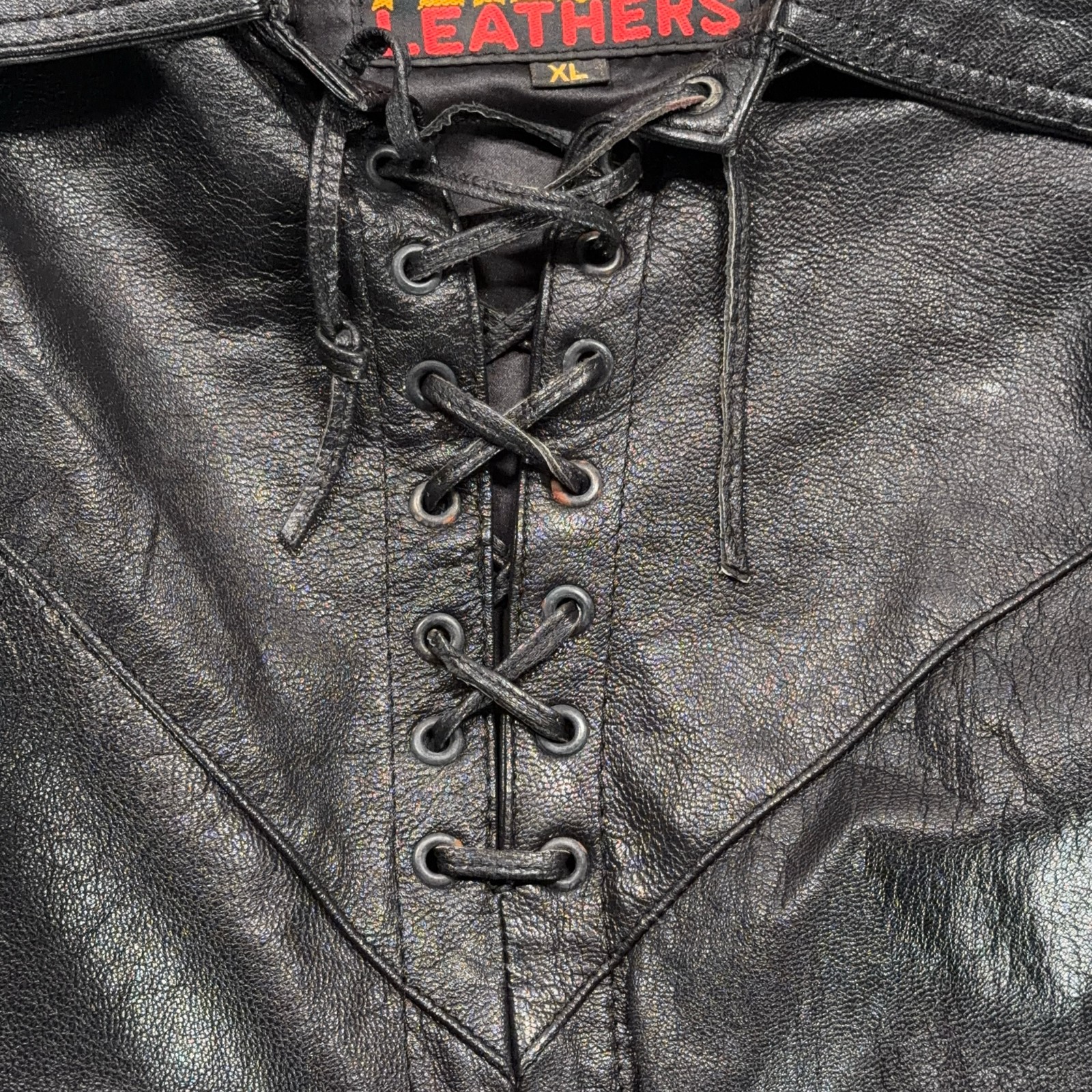 Vintage Hot Leathers Jacket Adult EXTRA LARGE Black Lace Up Western Biker 90s
