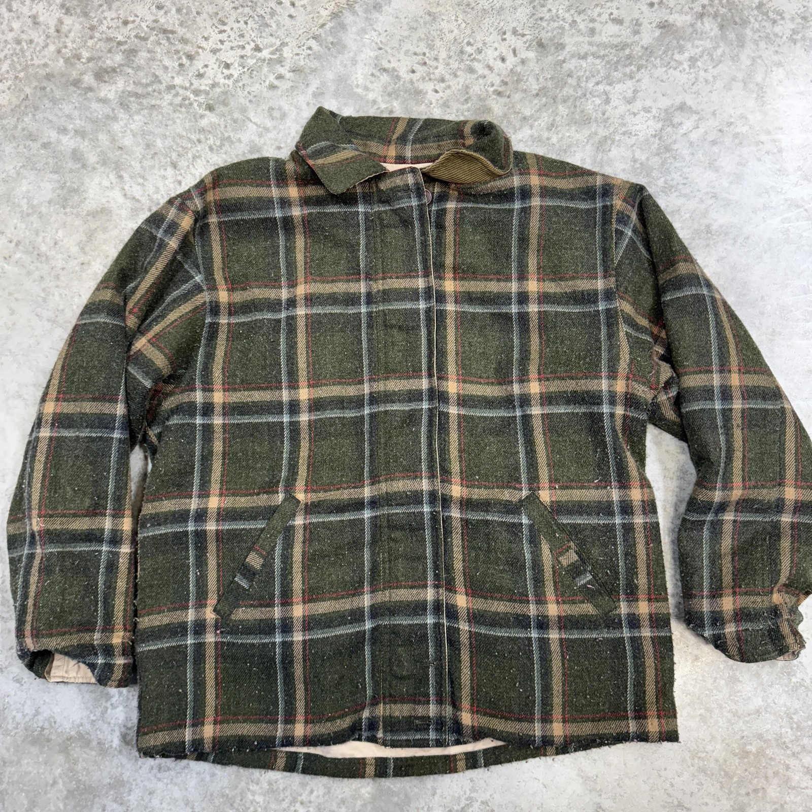 Sterling Bay Jacket Mens Large Beige Canvas Reversible Plaid Lined Workwear