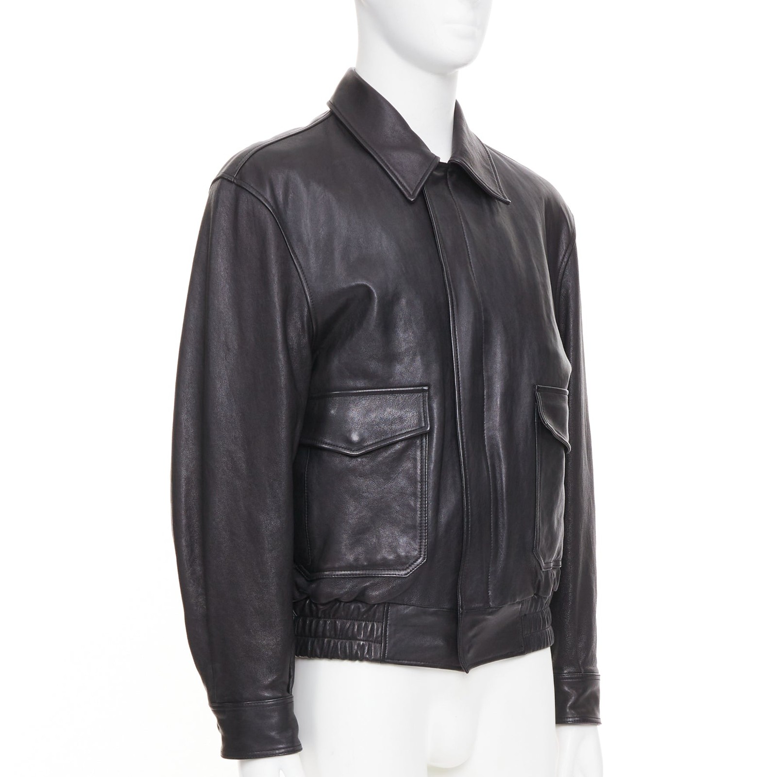 COOR black A2 lambskin leather flap pocket flight bomber jacket outerwear M