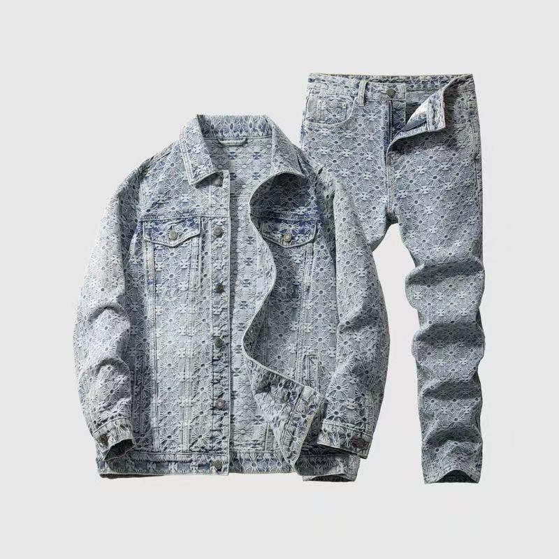Luxury High Street Men Denim Set Jacket & Jeans Retro Washed Casual Loose Outfit