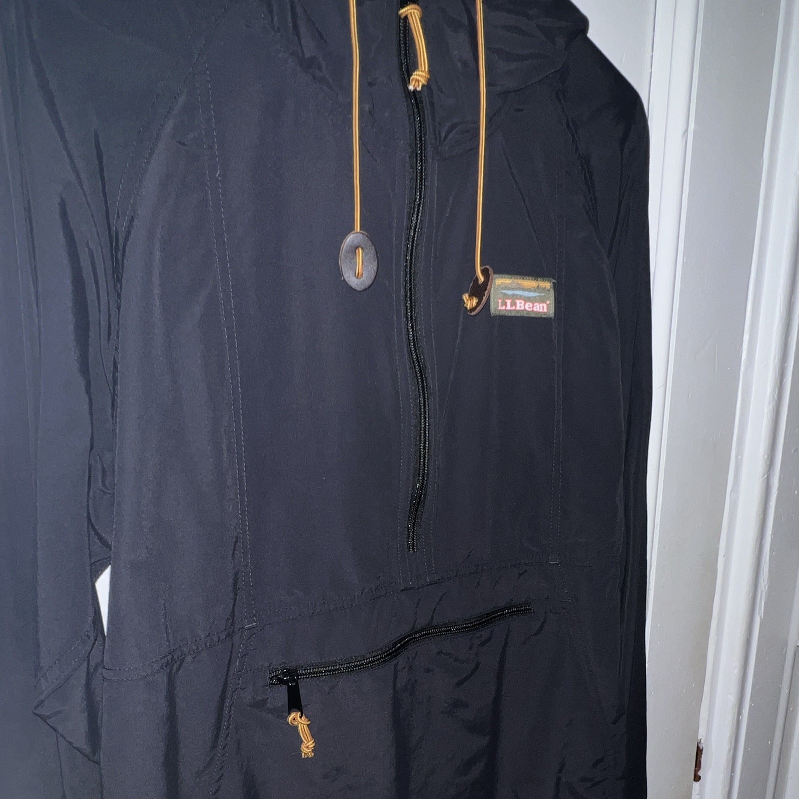 L.L.Bean Men’s Black Hooded Anorak Jacket 1/4 Zip Drawstring M Regular