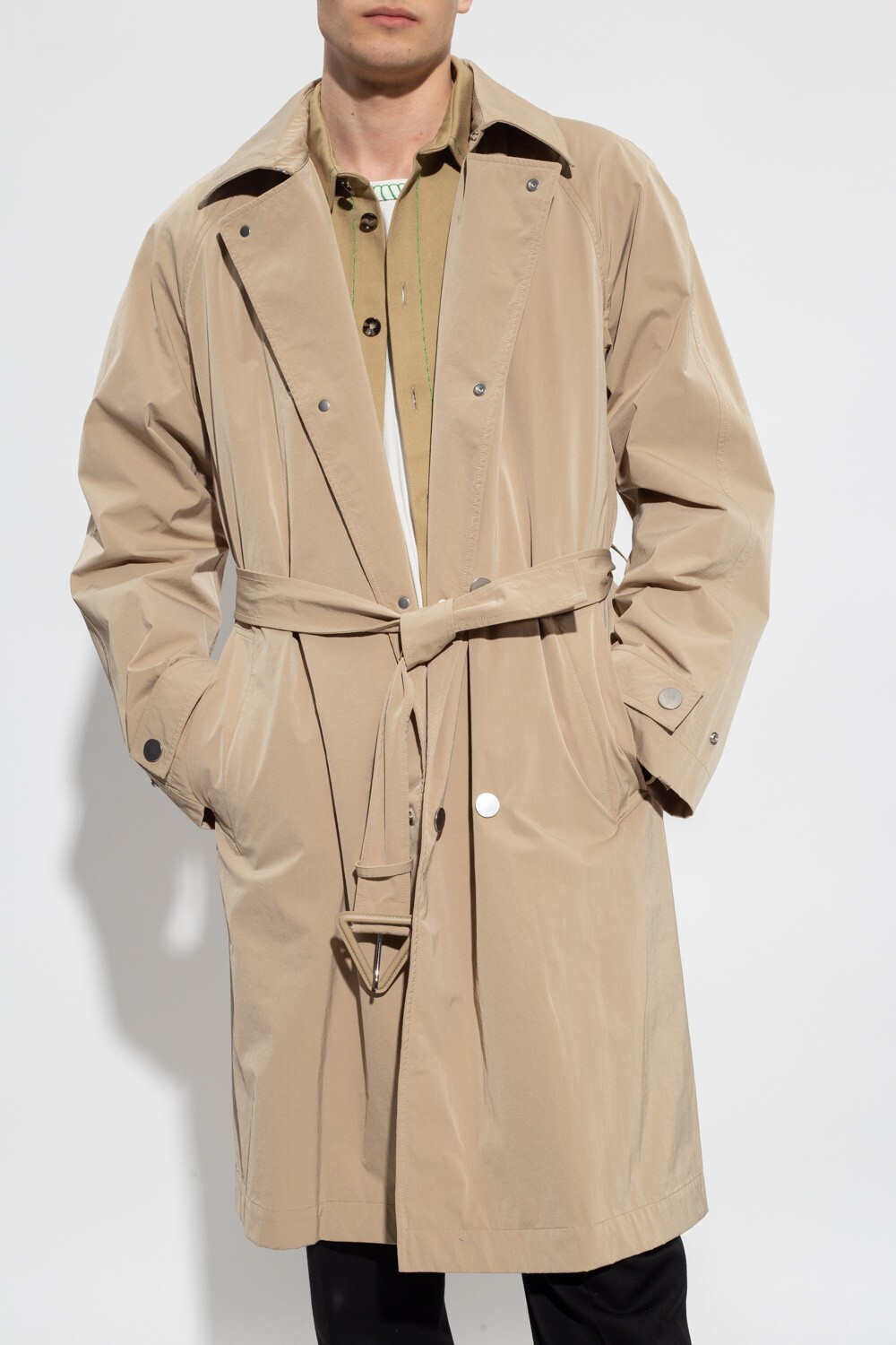 (NO CUSTOMS TAX) BOTTEGA VENETA beige double breasted nylon trench coat Medium
