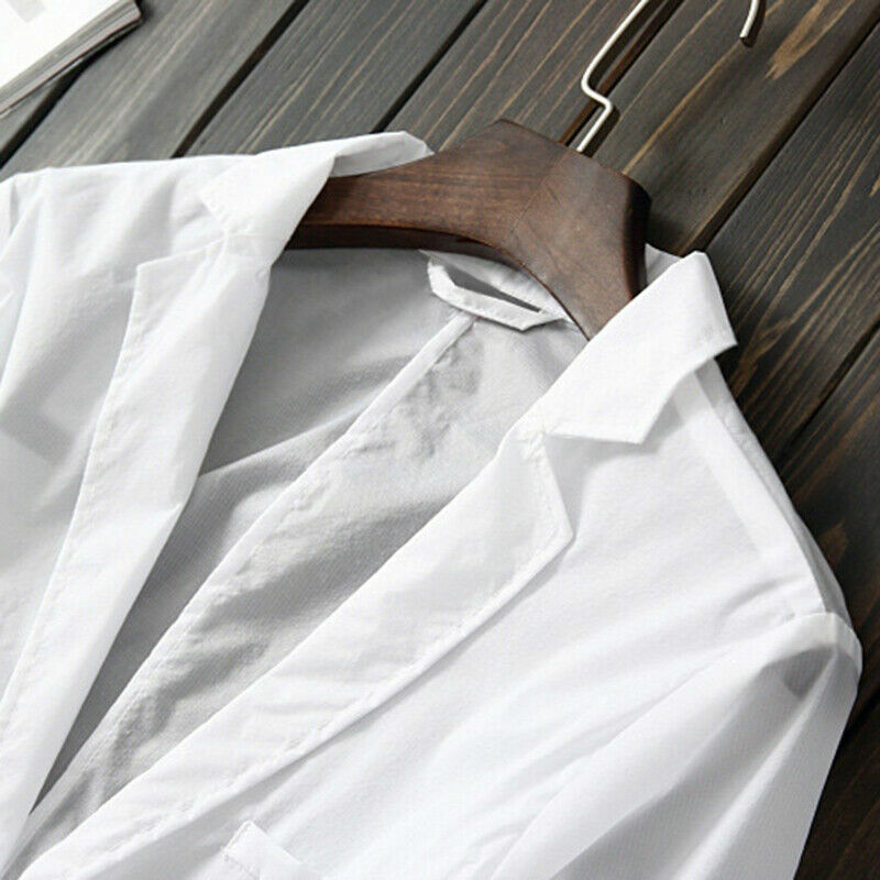 Men Notch Lapel Suit Jacket See-Through Long Sleeve Top Shirt Translucent Casual