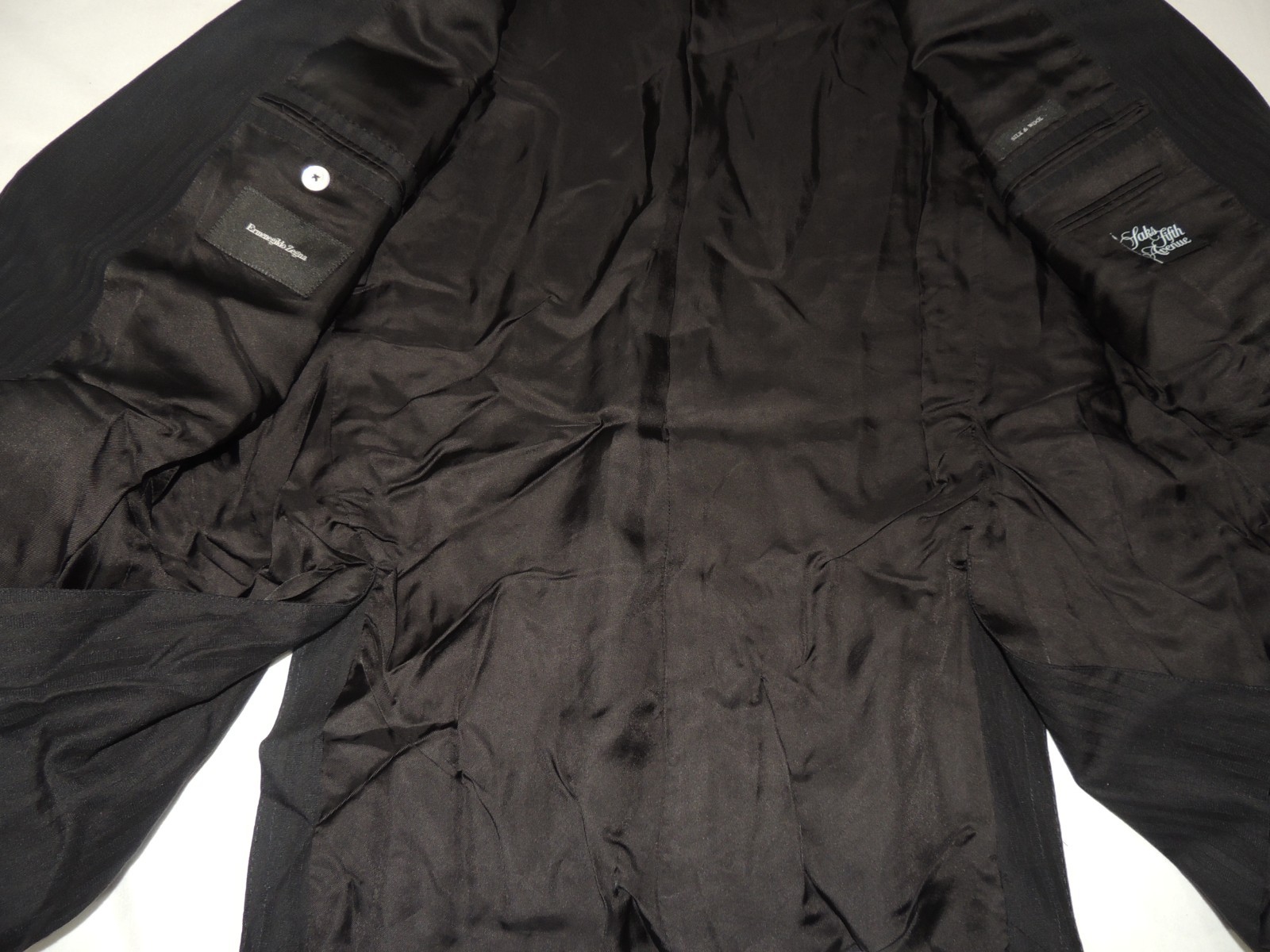 Ermenegildo Zegna Black Stripe Silk & Wool Formal Tuxedo Jacket Coat Size 44 R