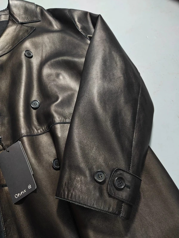 Opifix – Double-Breasted Black Leather Coat – Made in Italy – Size 48