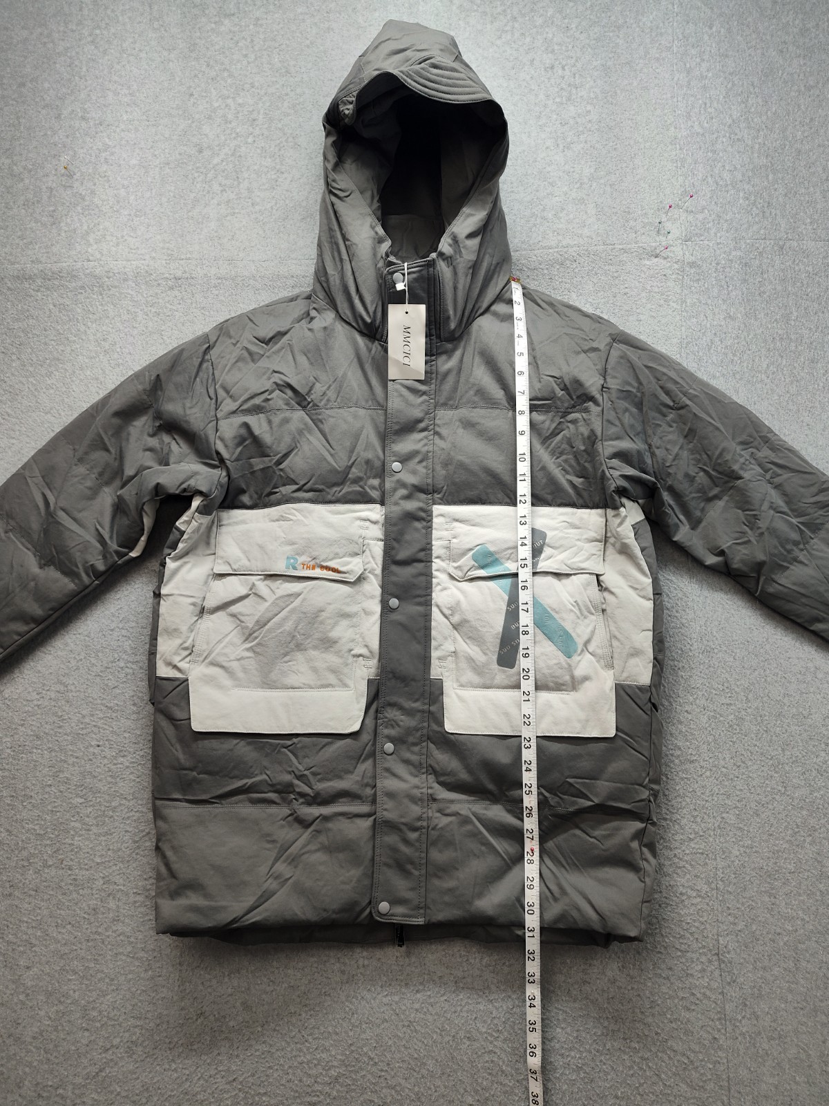 Yes Man Men Puffer Jacket L Gray Colorblock Hooded Winter Insulated Outerwear